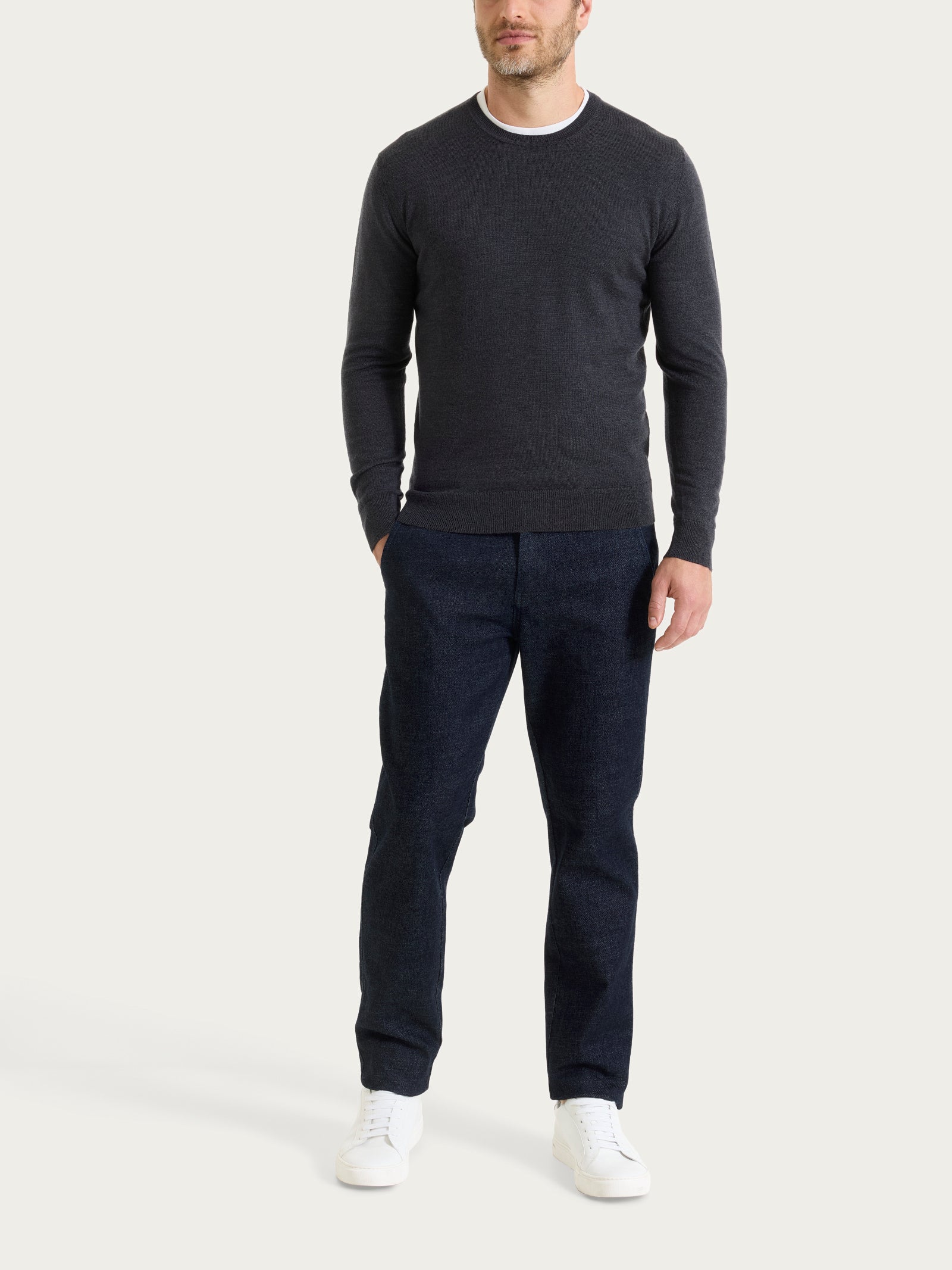 Pull girocollo a maglia unita in Merino Soft - Oscuro Mel. - Image 6