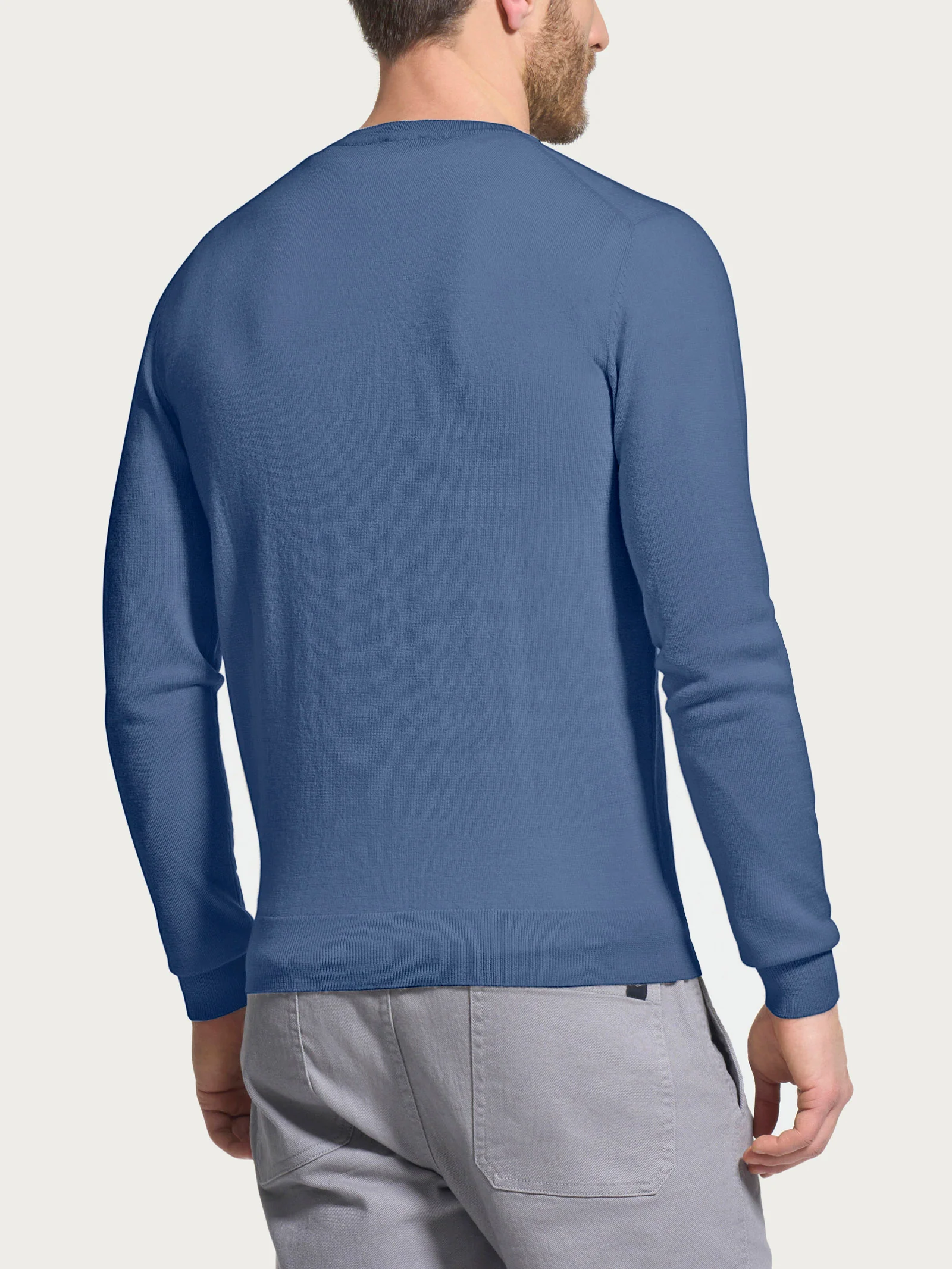 Pull girocollo a maglia unita in Merino Soft - Blu Cobalto - Image 2