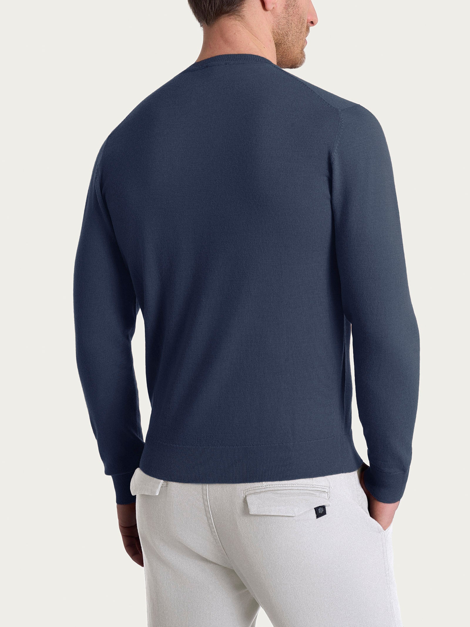 Pull girocollo a maglia unita in Merino Soft - Indigo - Image 2