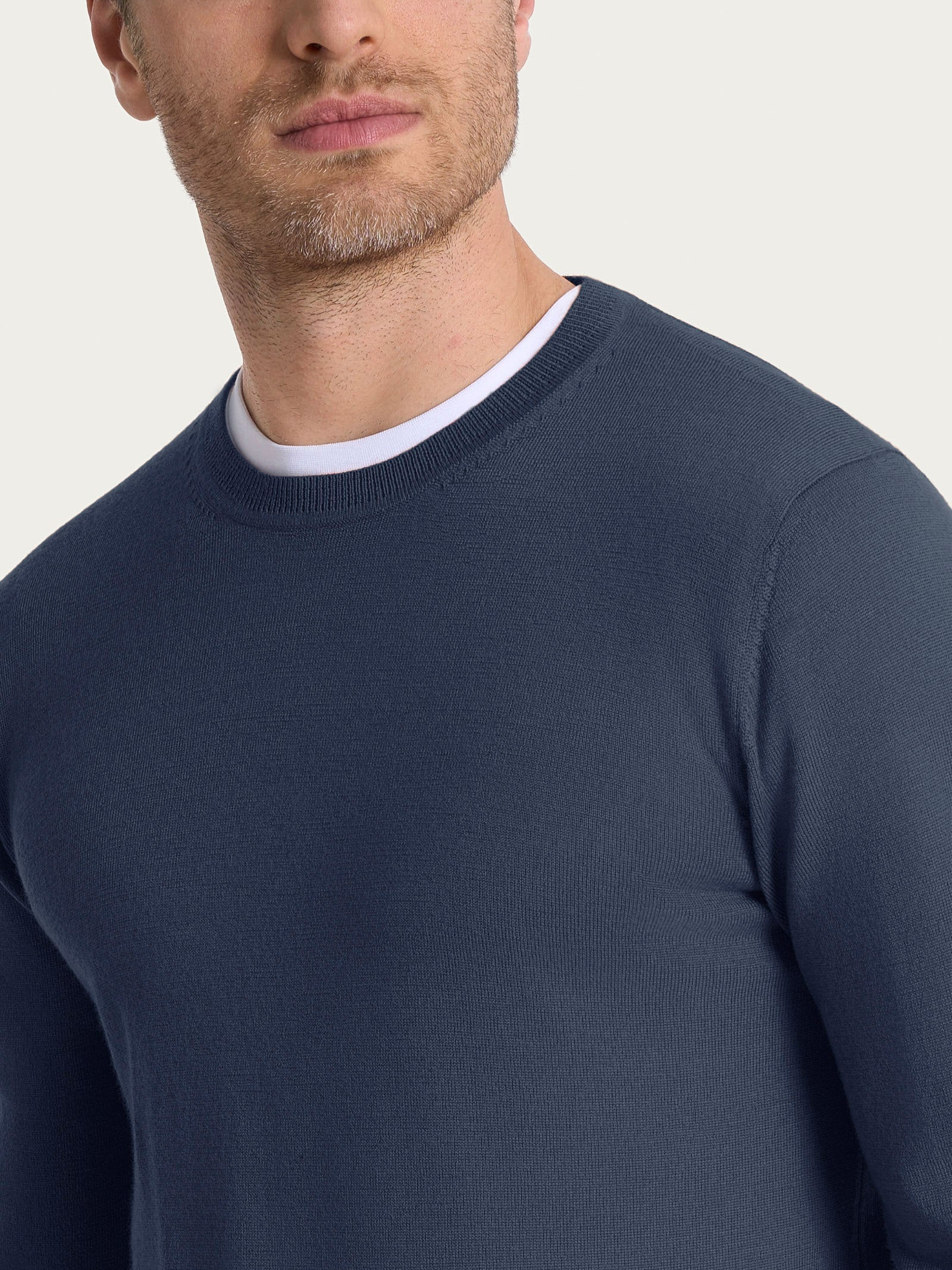 Pull girocollo a maglia unita in Merino Soft - Indigo - Image 3