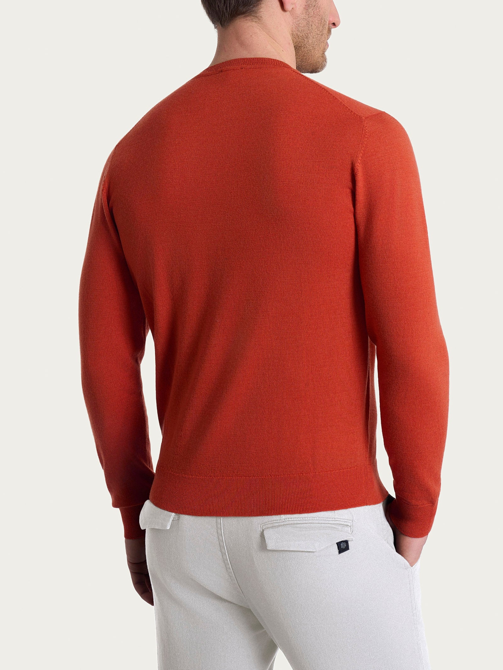 Pull girocollo a maglia unita in Merino Soft - Rust - Image 2