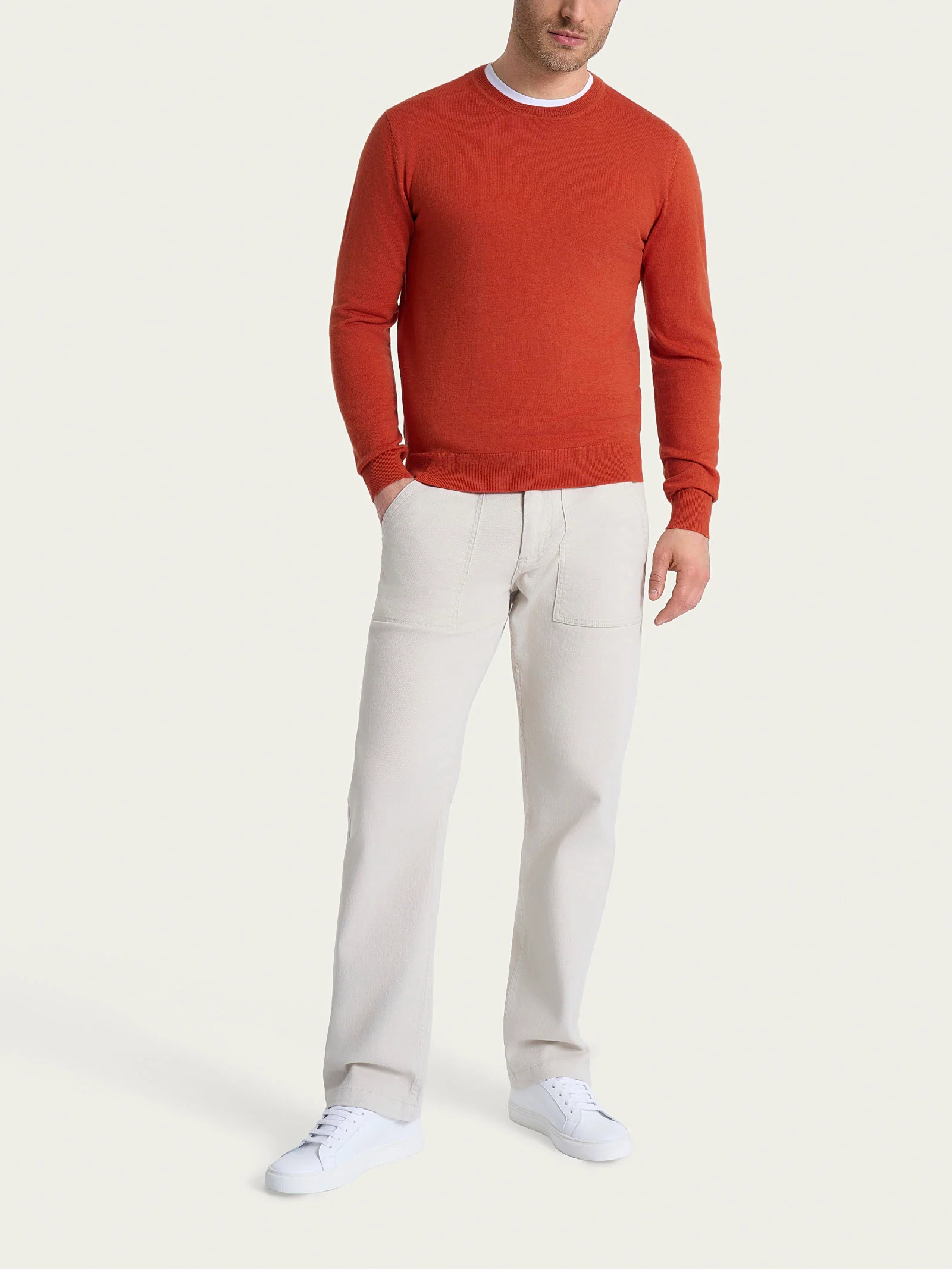 Pull girocollo a maglia unita in Merino Soft - Rust - Image 4