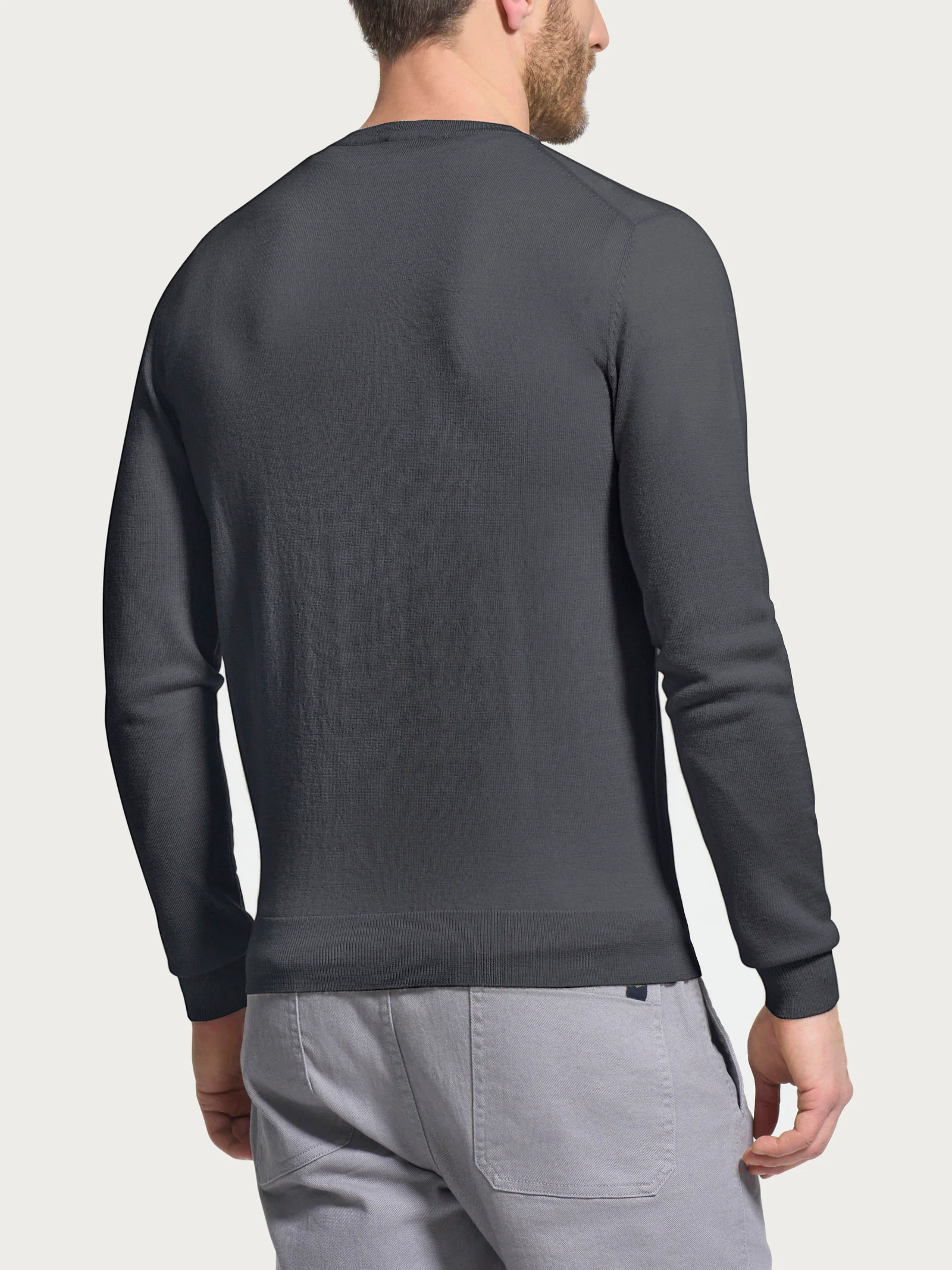 Pull girocollo a maglia unita in Merino Soft - Black Oyster - Image 2