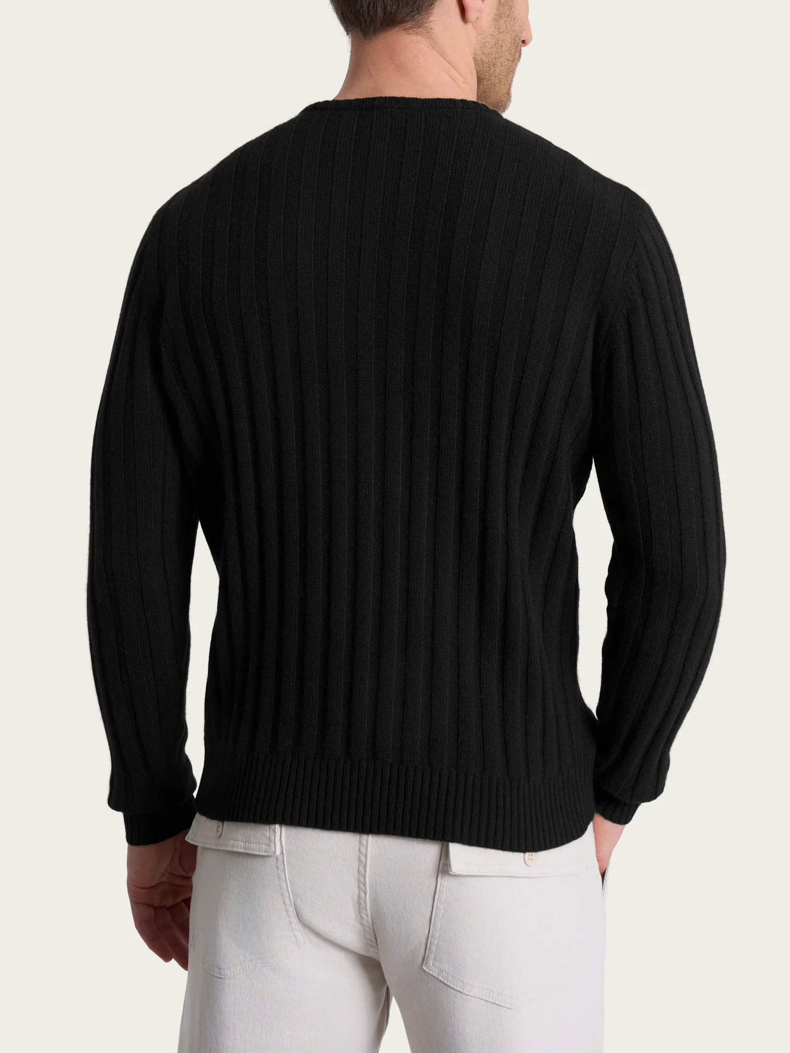 Pull girocollo con costa piatta in Natural Soft  - Nero - Image 2