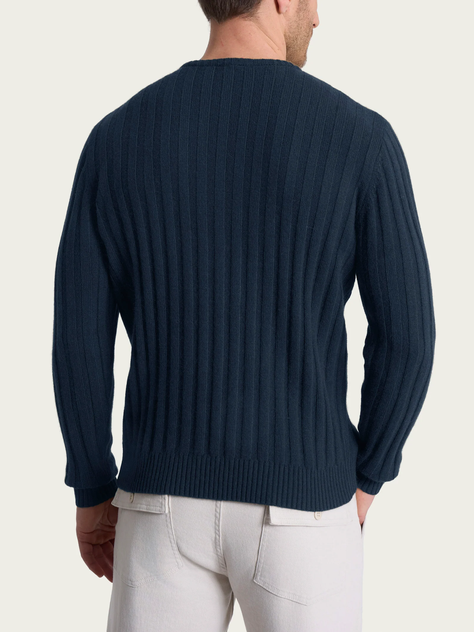 Pull girocollo con costa piatta in Natural Soft  - Bleu - Image 2