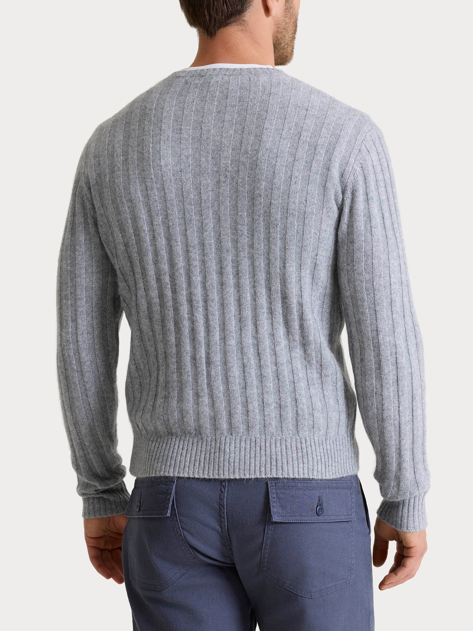 Pull girocollo con costa piatta in Natural Soft  - Ghiaia Mel. - Image 2