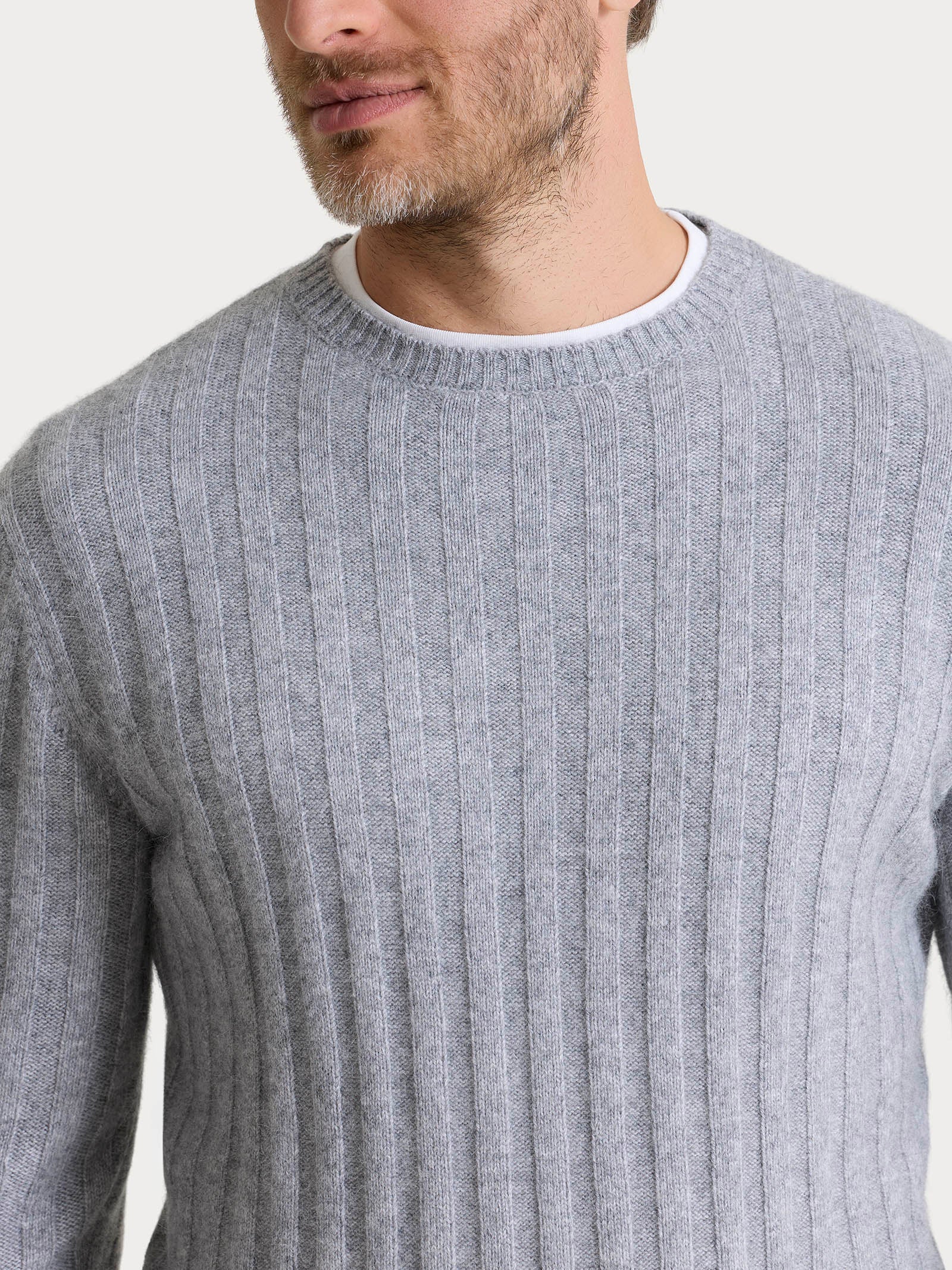 Pull girocollo con costa piatta in Natural Soft  - Ghiaia Mel. - Image 3