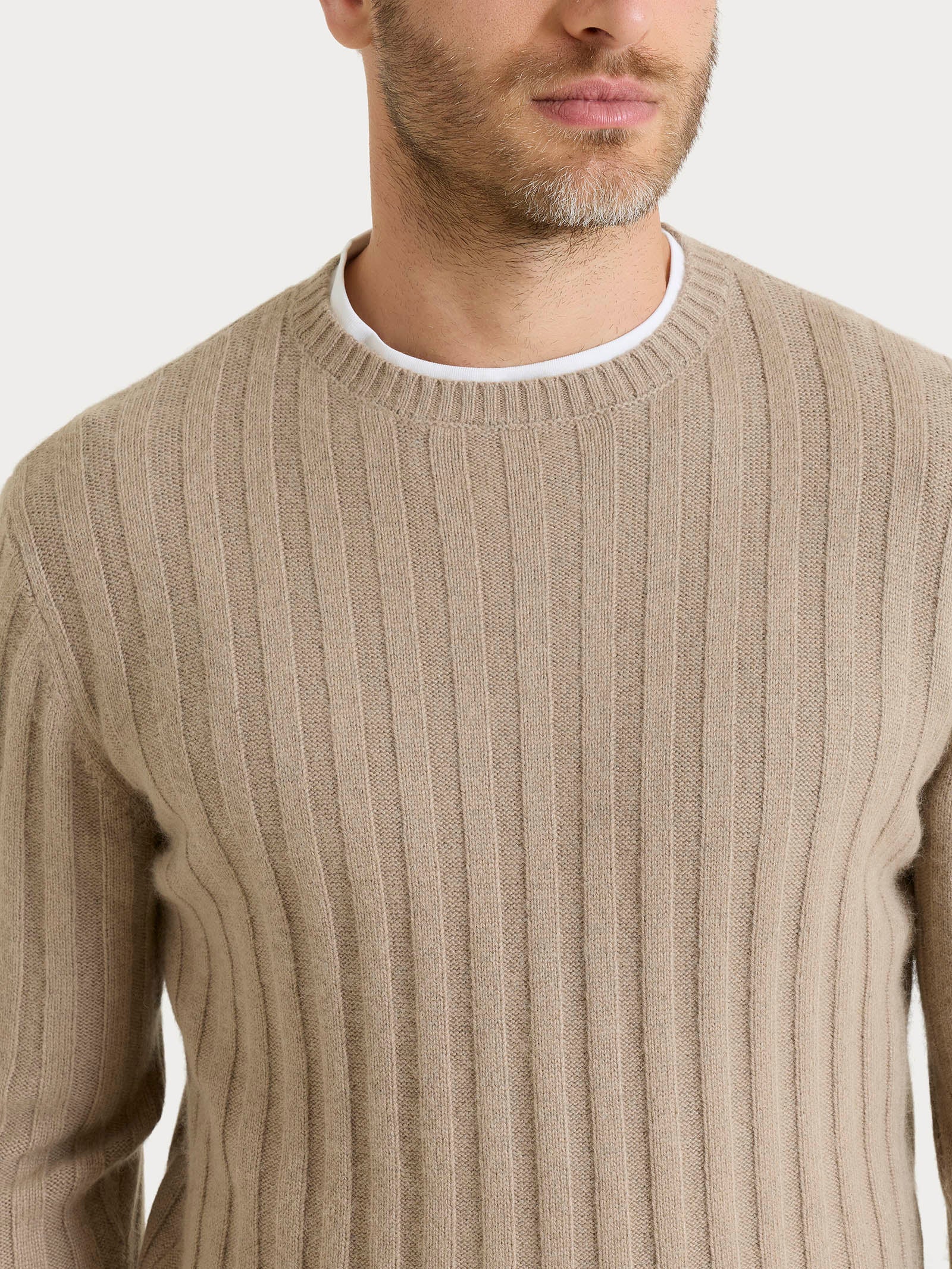 Pull girocollo con costa piatta in Natural Soft  - Glace' Mel. - Image 3