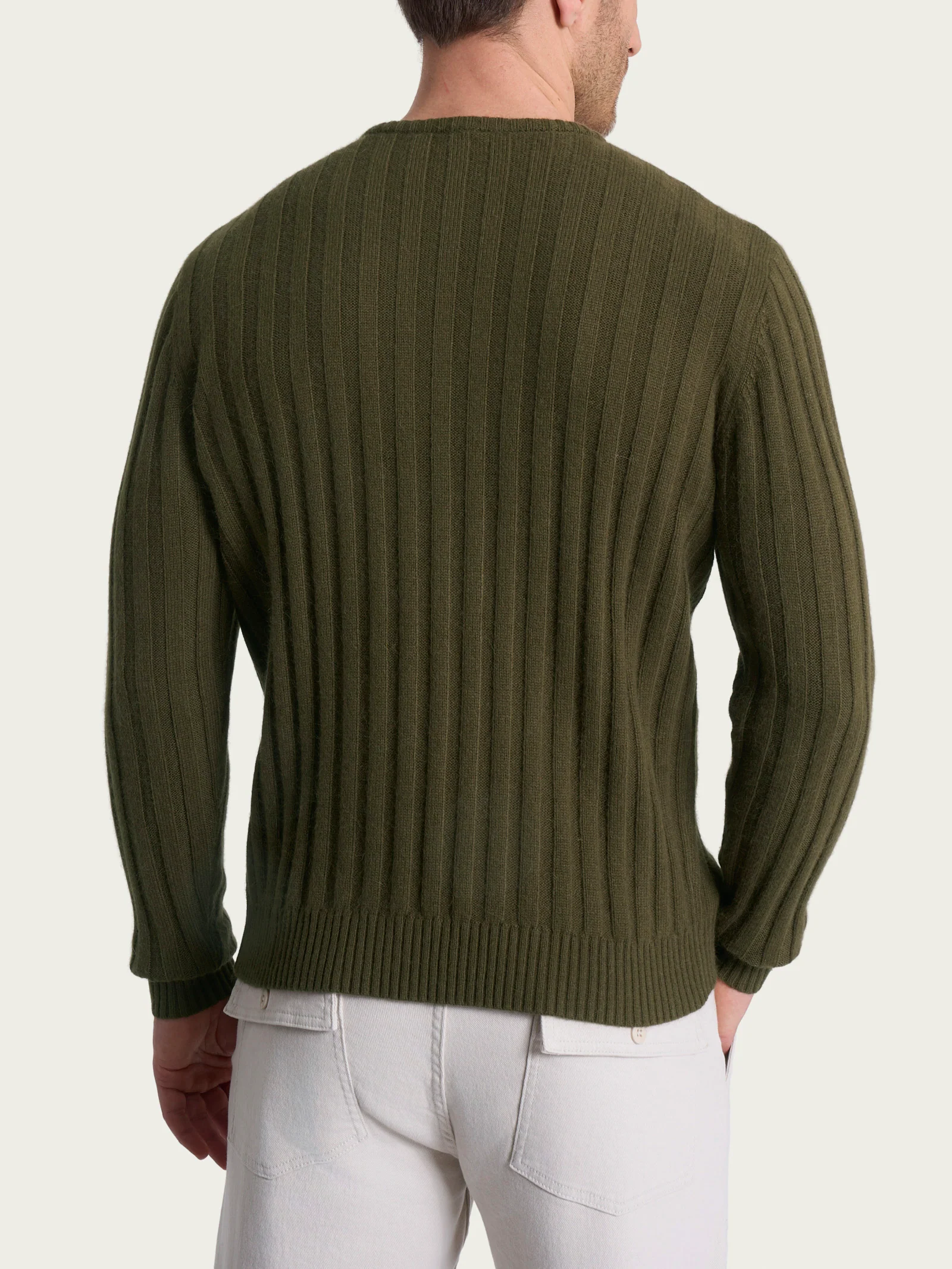 Pull girocollo con costa piatta in Natural Soft  - Dark Olive - Image 2