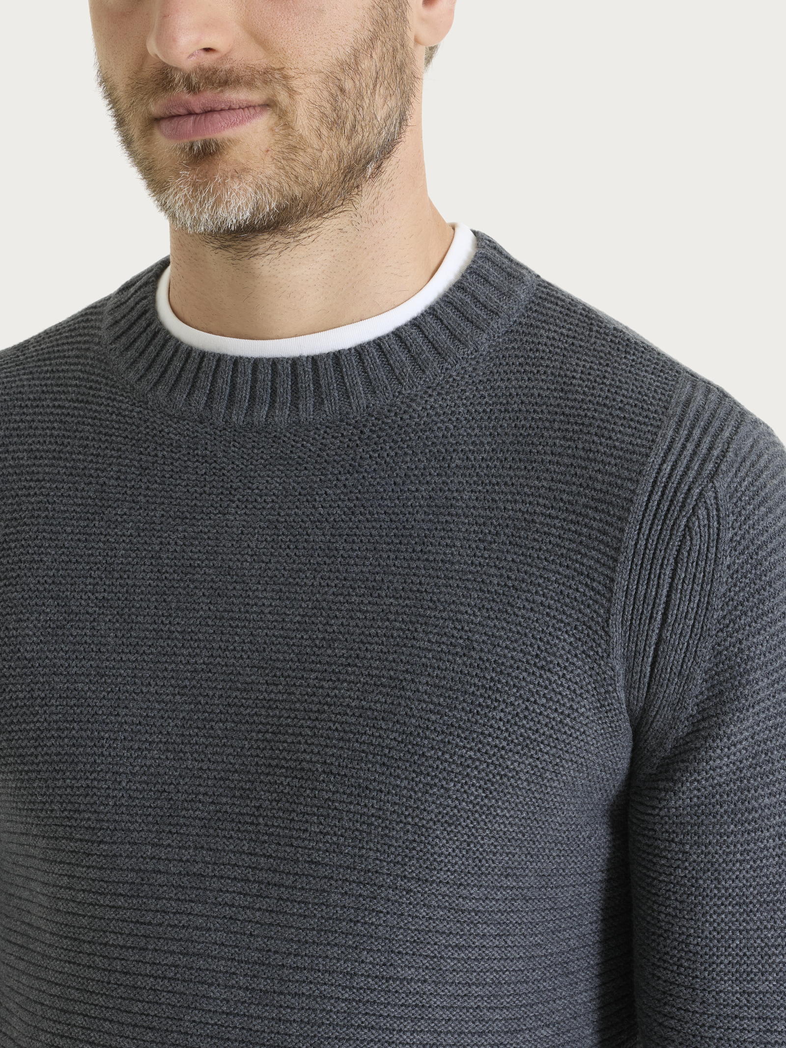 Pull girocollo leggero in Winter Cotton - Ardesia Mel. - Image 3