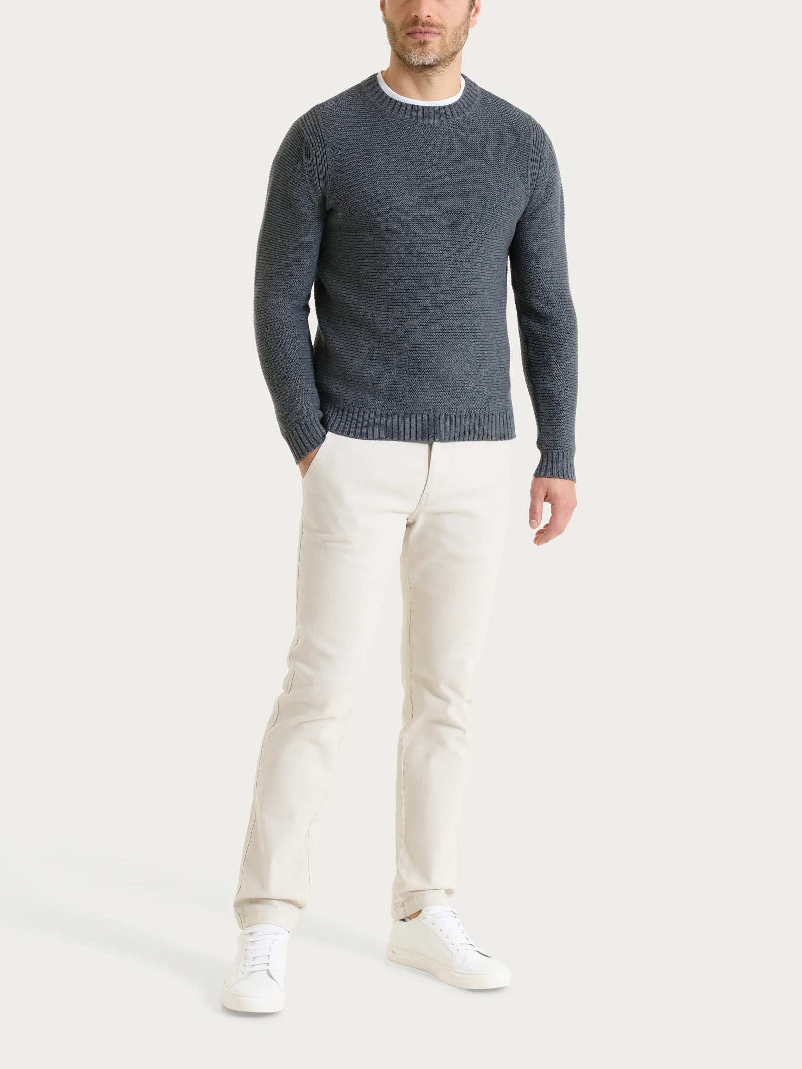 Pull girocollo leggero in Winter Cotton - Ardesia Mel. - Image 4