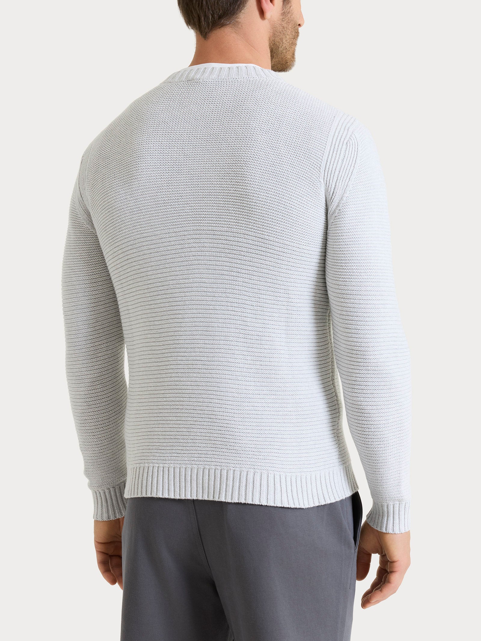 Pull girocollo leggero in Winter Cotton - Dawn Blue Mel. - Image 2