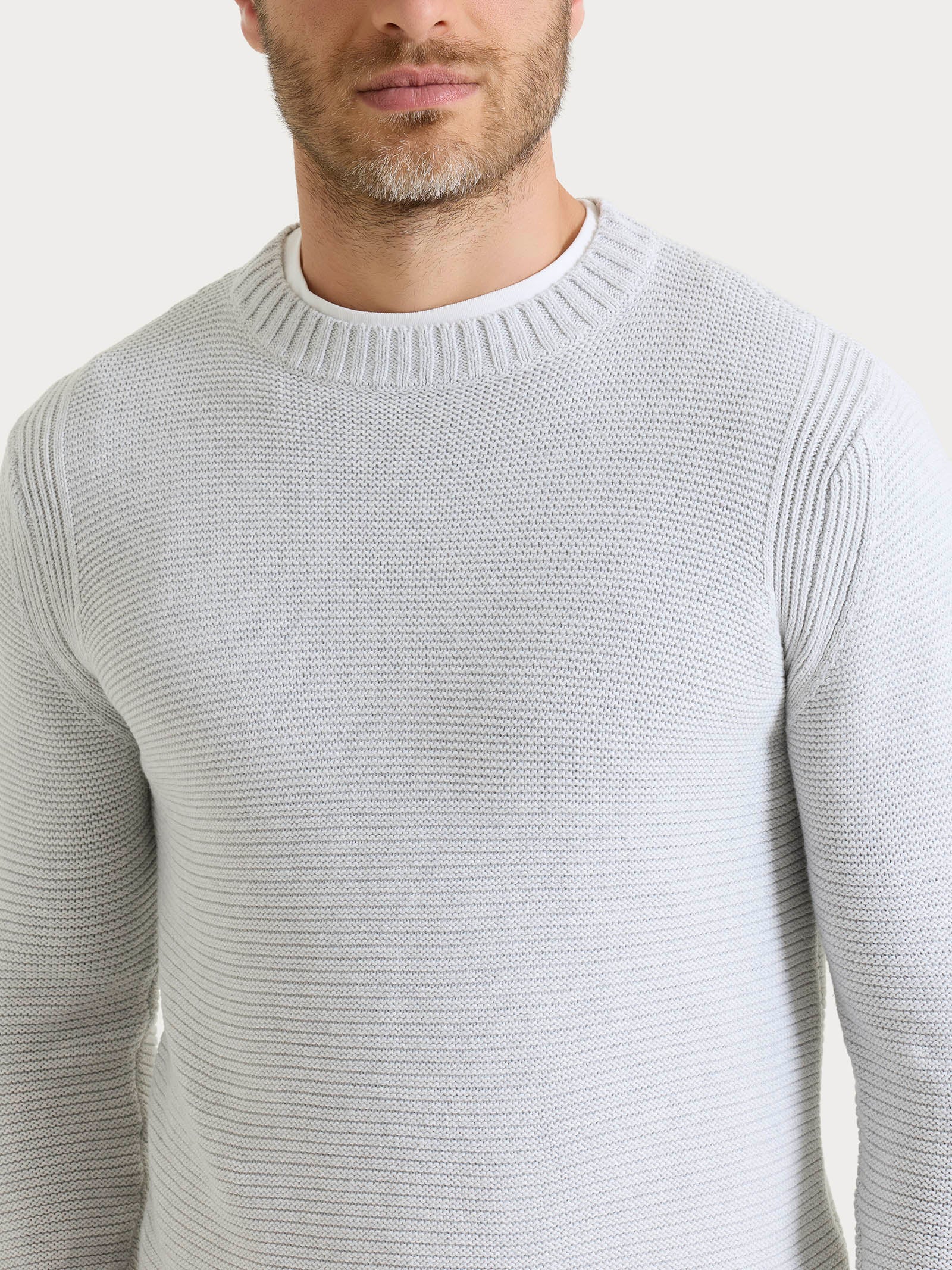Pull girocollo leggero in Winter Cotton - Dawn Blue Mel. - Image 3
