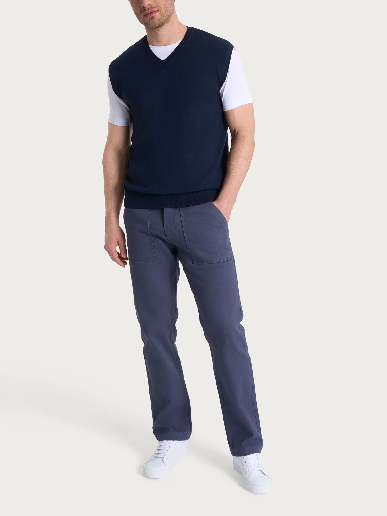 Pull smanicato con scollo a V in maglia unita in Merino Soft - Bleu - Image 4