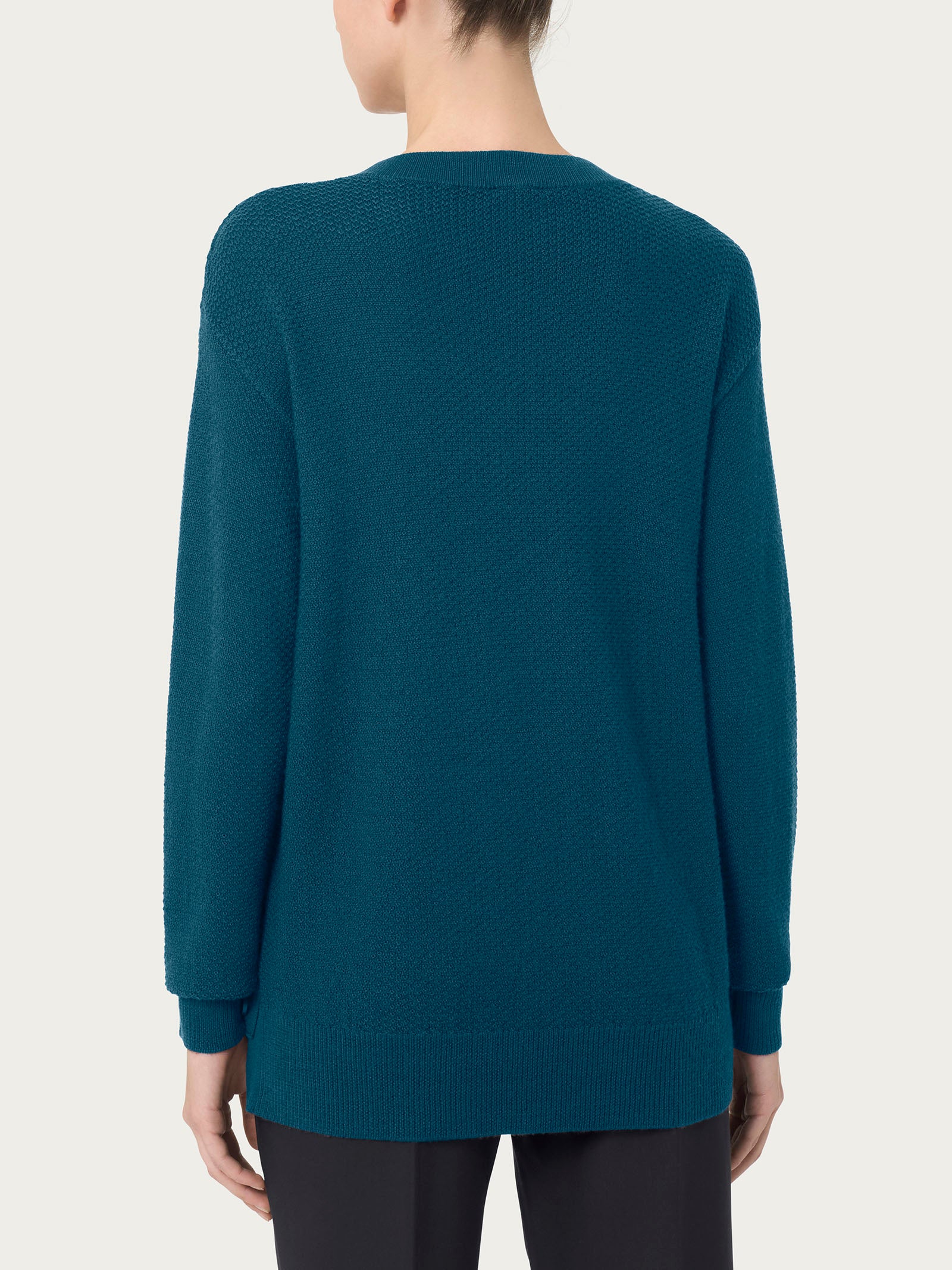 Pullover girocollo con bottoni laterali in Merino Soft - Reflecting Pond - Image 2