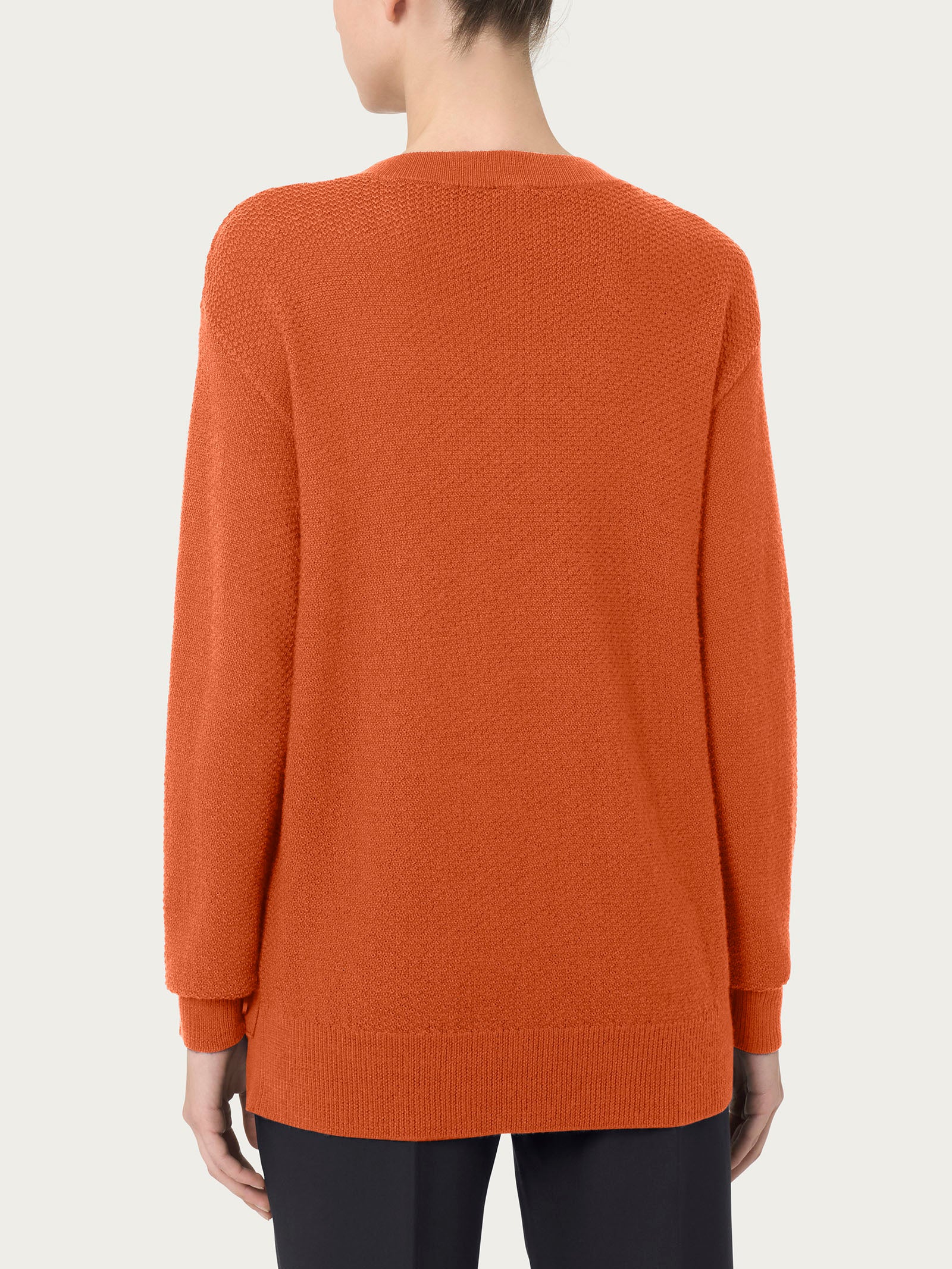 Pullover girocollo con bottoni laterali in Merino Soft - Rust - Image 2
