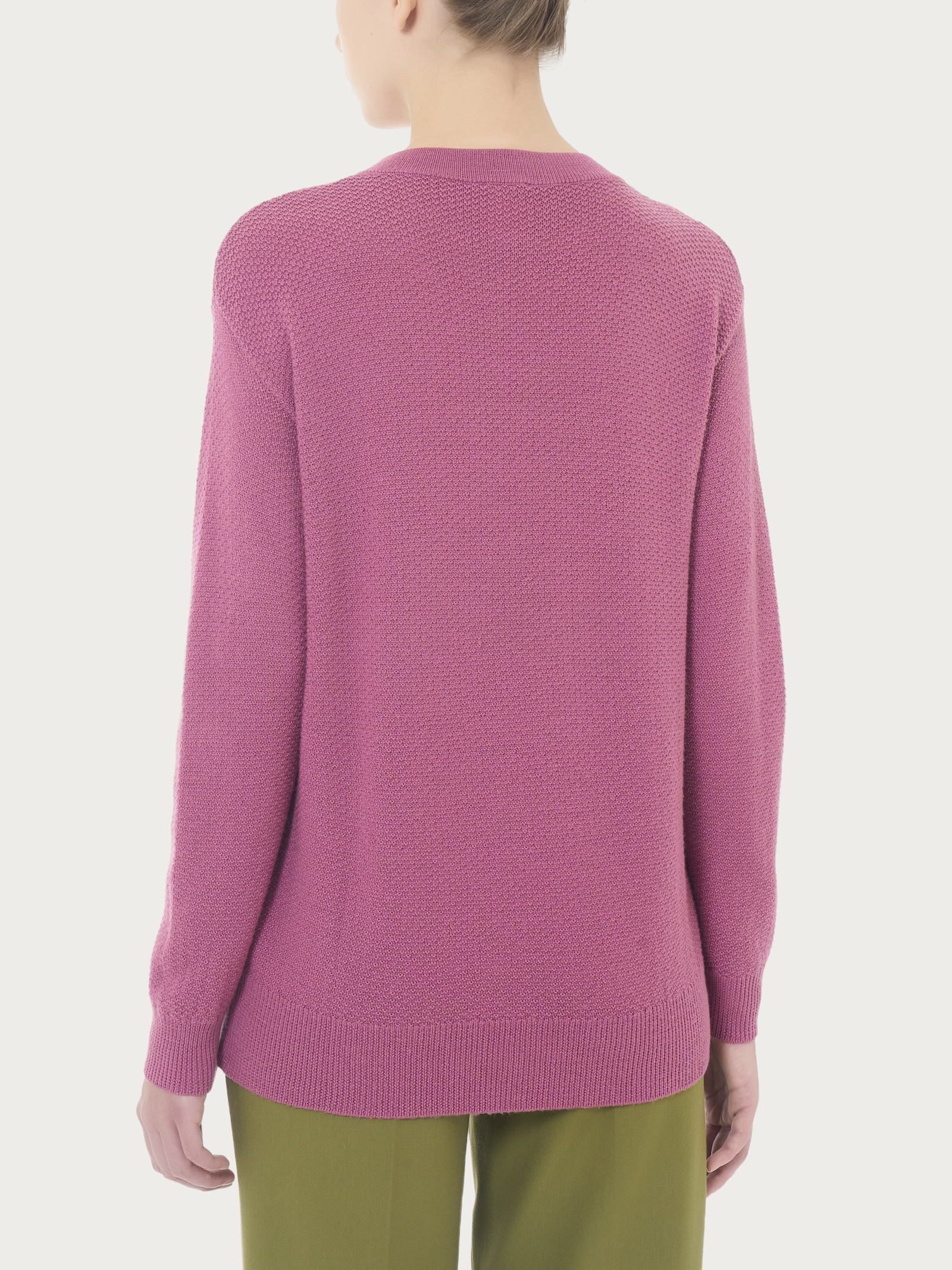 Pullover girocollo con bottoni laterali in Merino Soft - Red Violet - Image 2