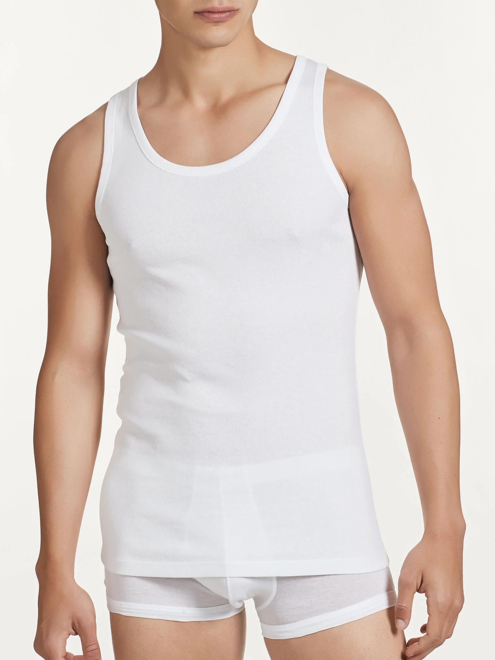 Rib - Canottiera spalla larga in maglia unita di cotone  - White - Image 2