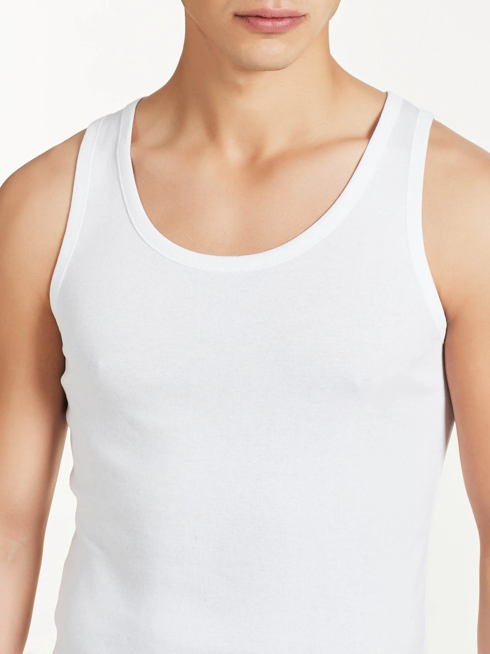 Rib - Canottiera spalla larga in maglia unita di cotone  - White - Image 4