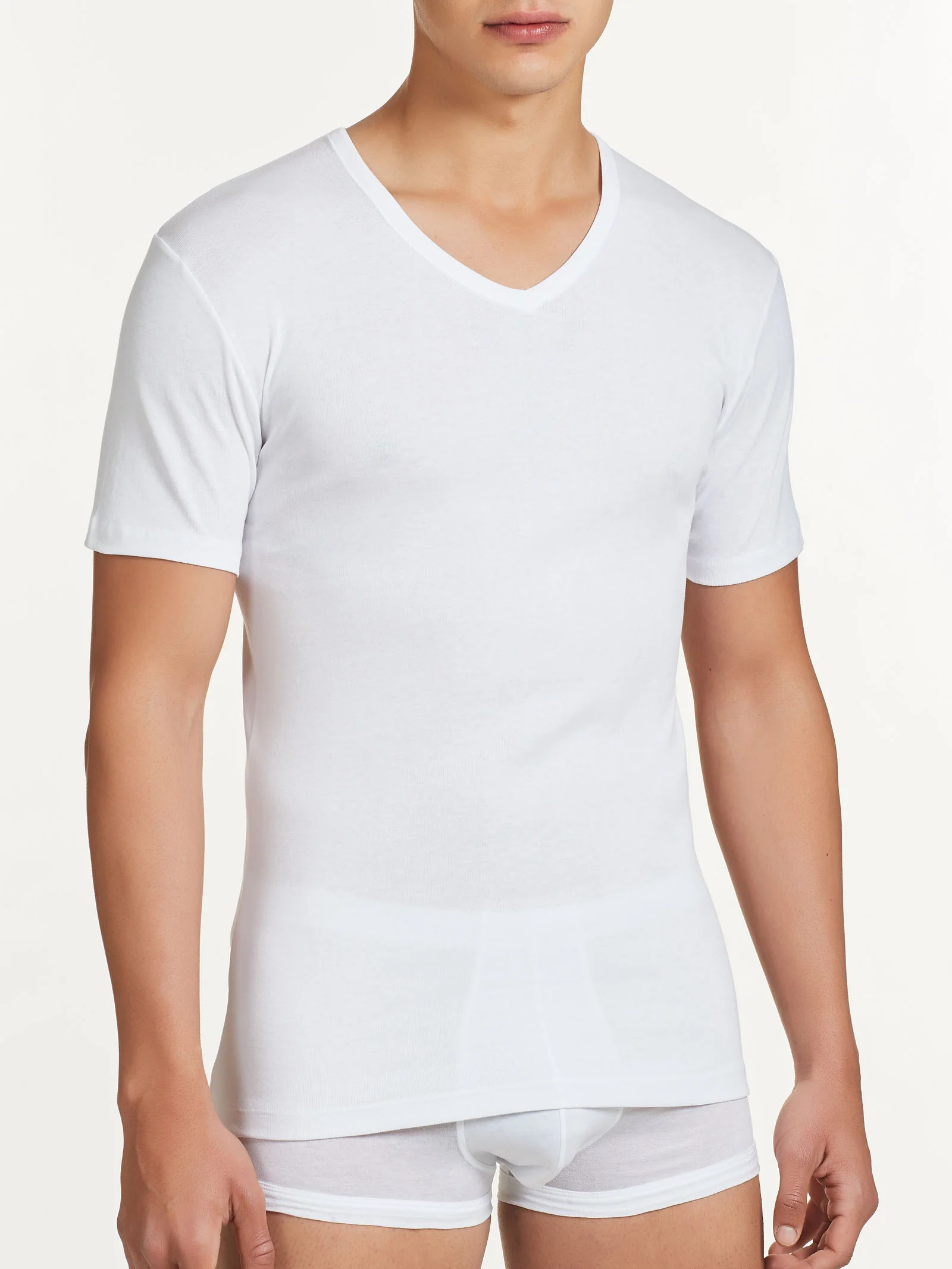 Rib - Maglietta scollo a V in maglia unita di cotone - White - Image 2