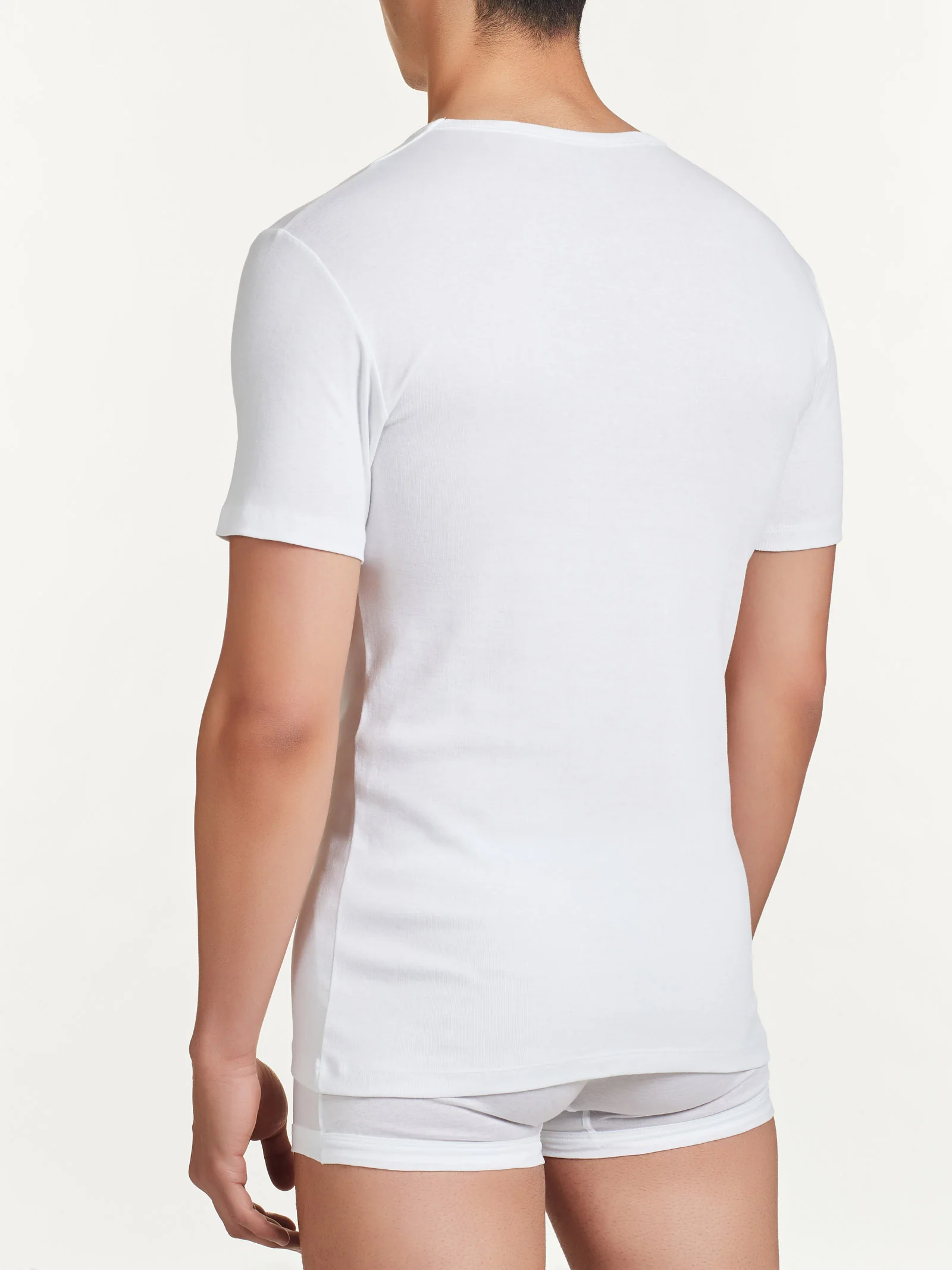 Rib - Maglietta scollo a V in maglia unita di cotone - White - Image 3