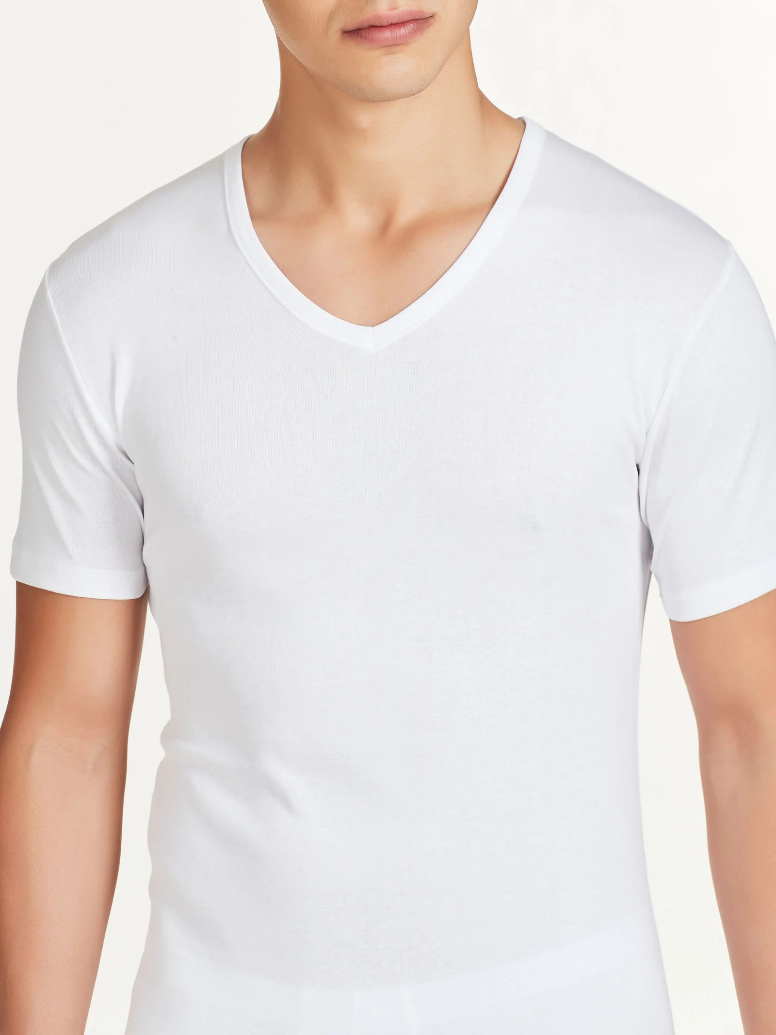 Rib - Maglietta scollo a V in maglia unita di cotone - White - Image 4