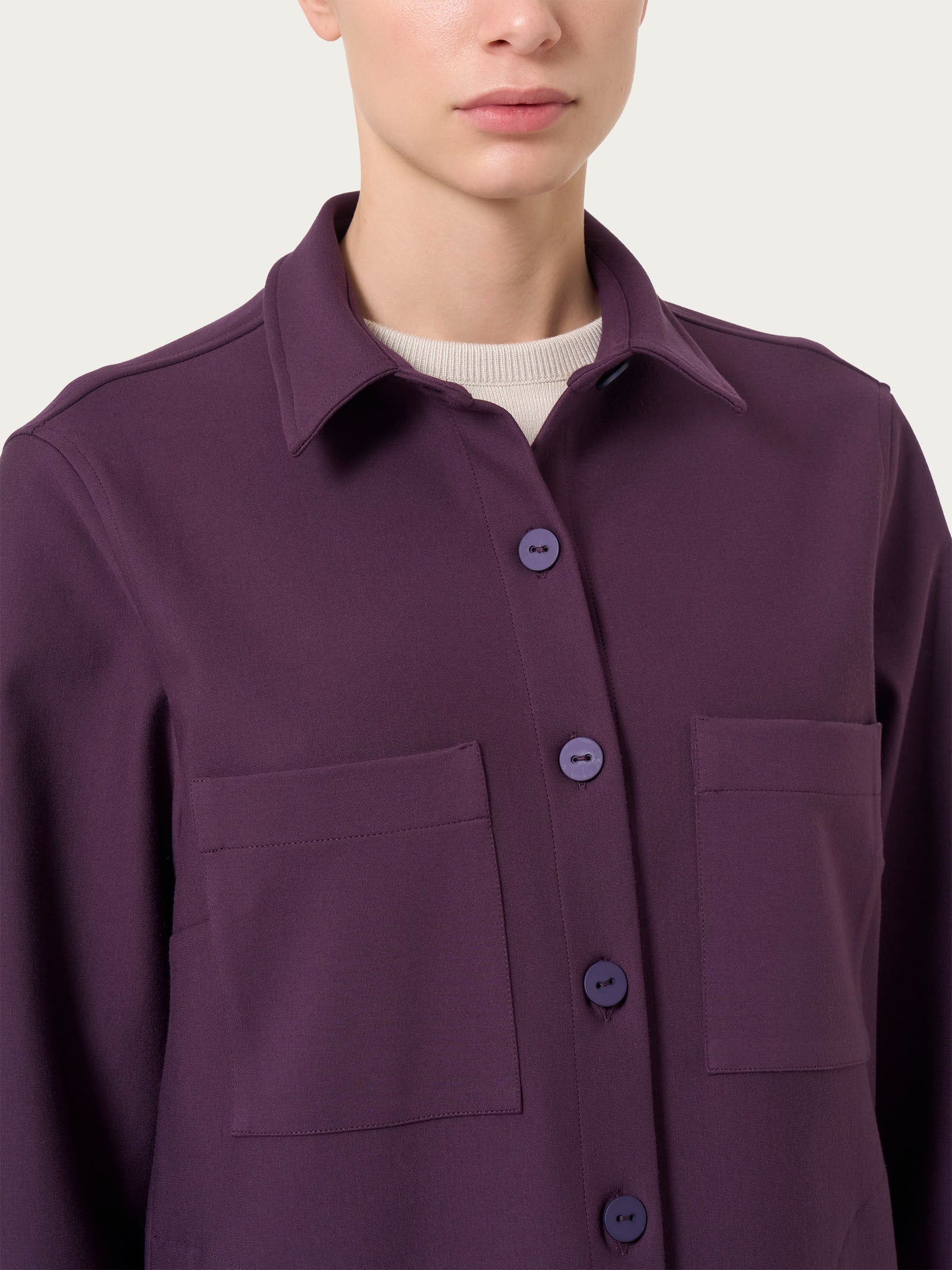 Shacket  in tessuto Compact - Plum Perfect - Image 3