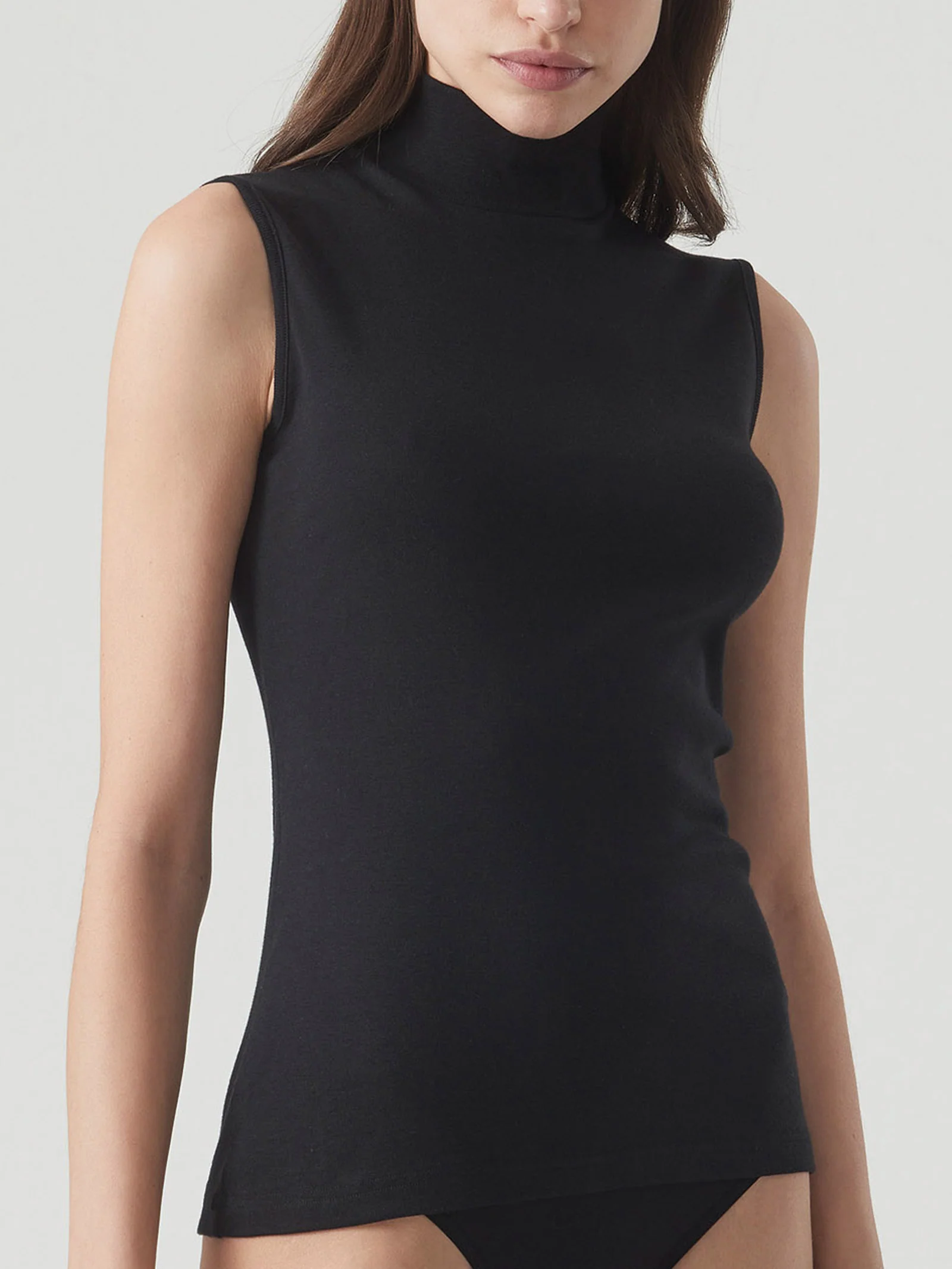Smanicato a collo alto in Thermo Cotton - Nero - Image 2