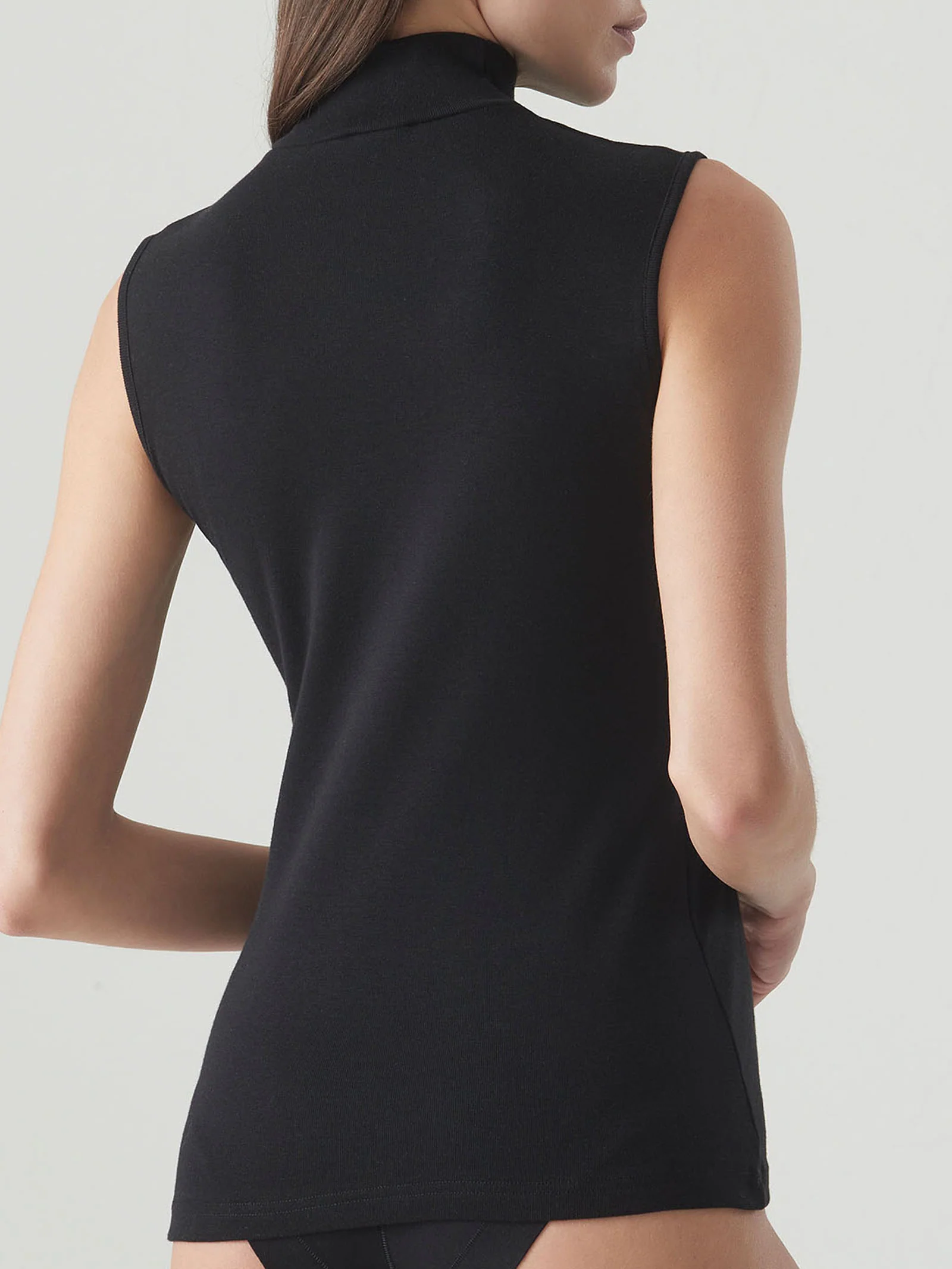 Smanicato a collo alto in Thermo Cotton - Nero - Image 3