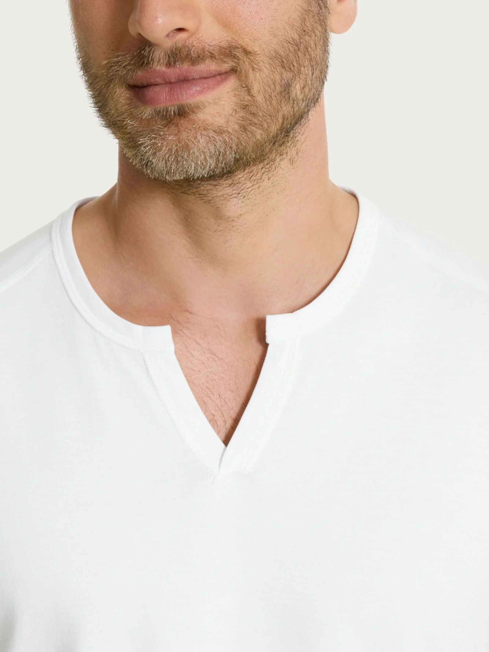 T-shirt con scollo a V in slub jersey di cotone - Bianco - Image 3