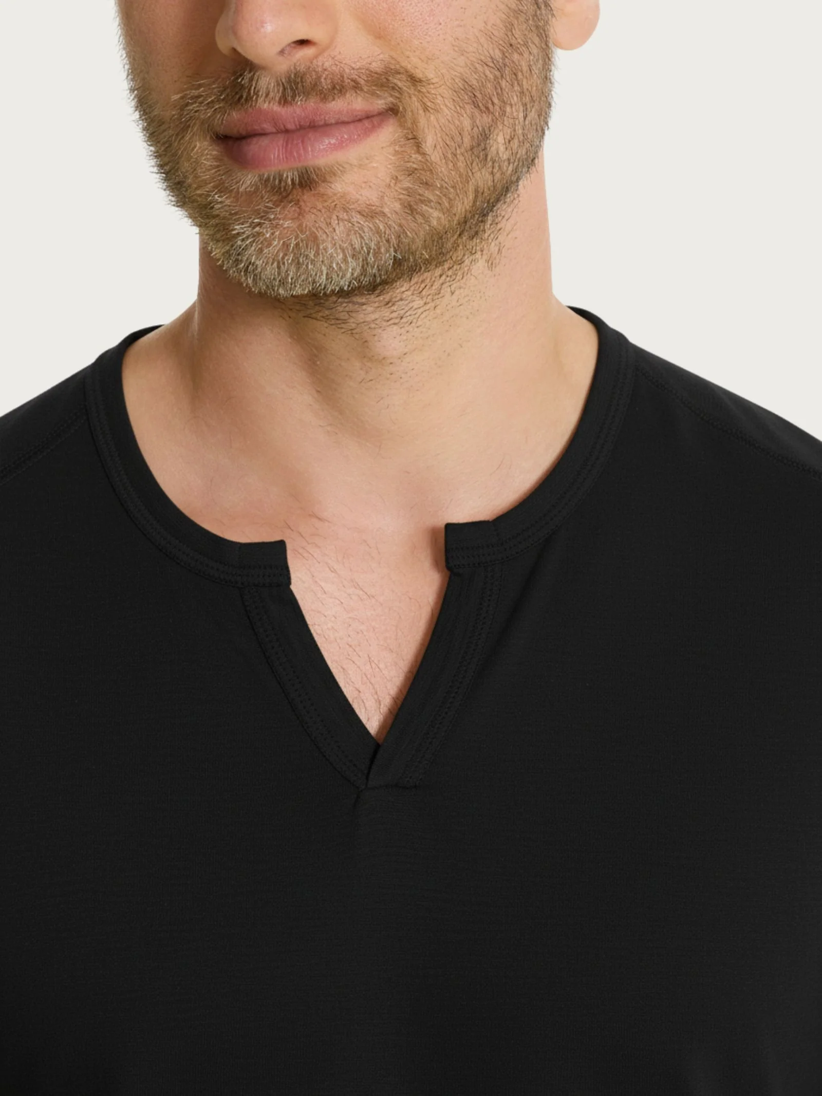 T-shirt con scollo a V in slub jersey di cotone - Nero - Image 3