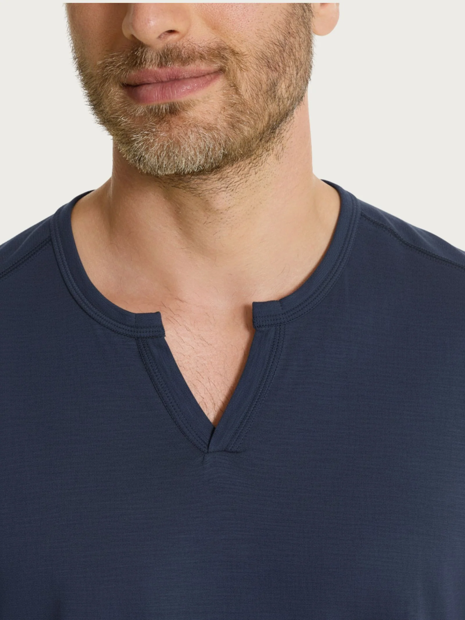 T-shirt con scollo a V in slub jersey di cotone - Bleu - Image 3