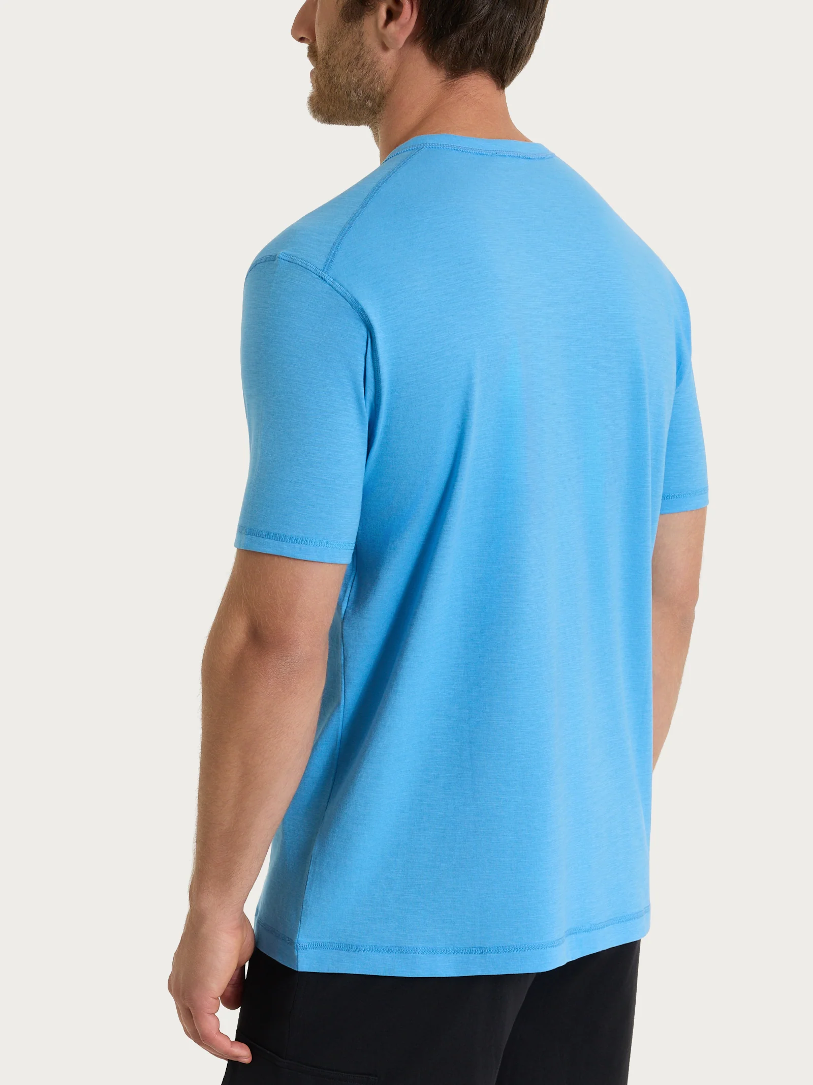 T-shirt con scollo a V in slub jersey di cotone - Azure Blue - Image 2
