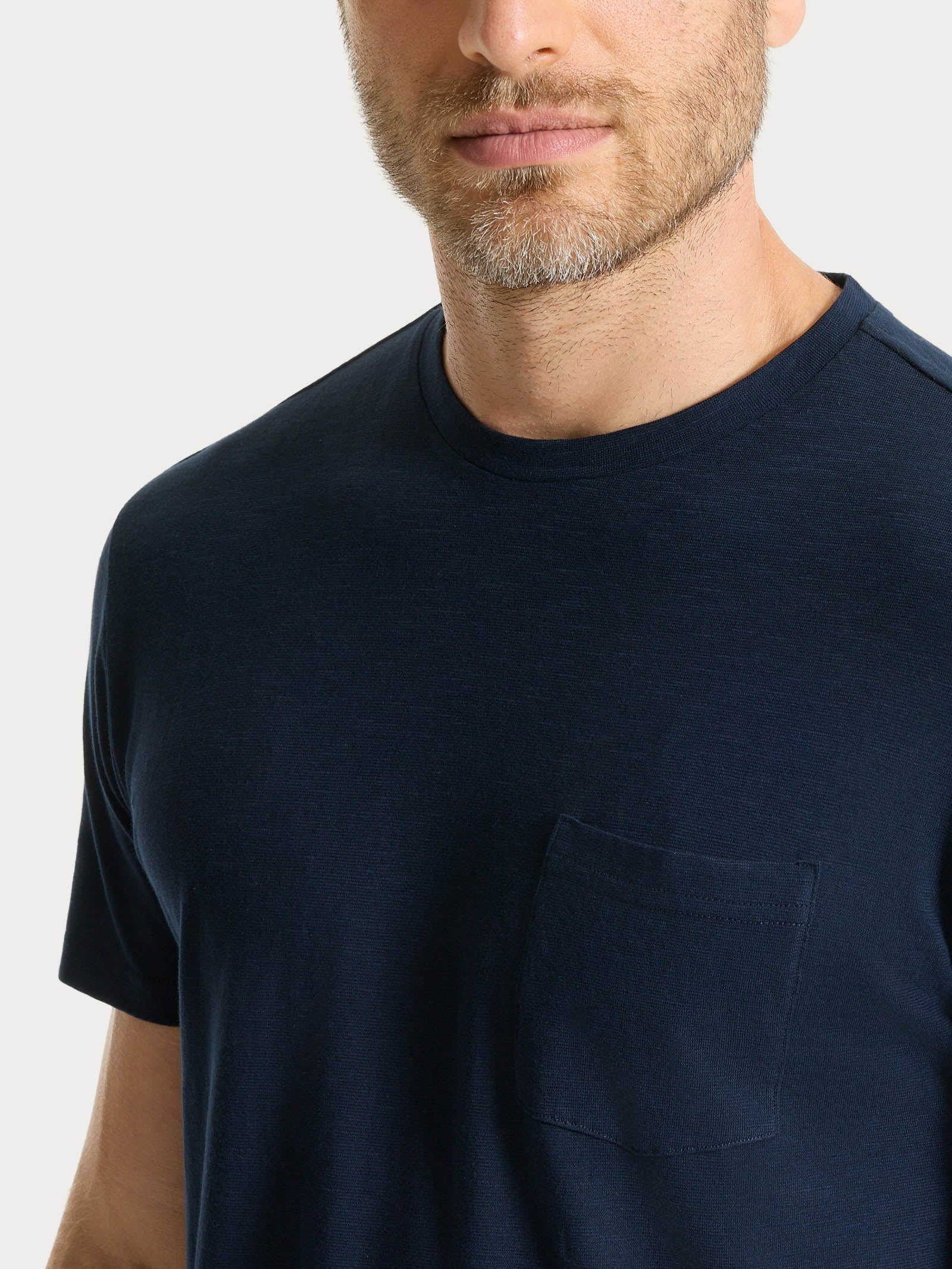 T-shirt girocollo con taschino in slub jersey di cotone - Bleu - Image 3
