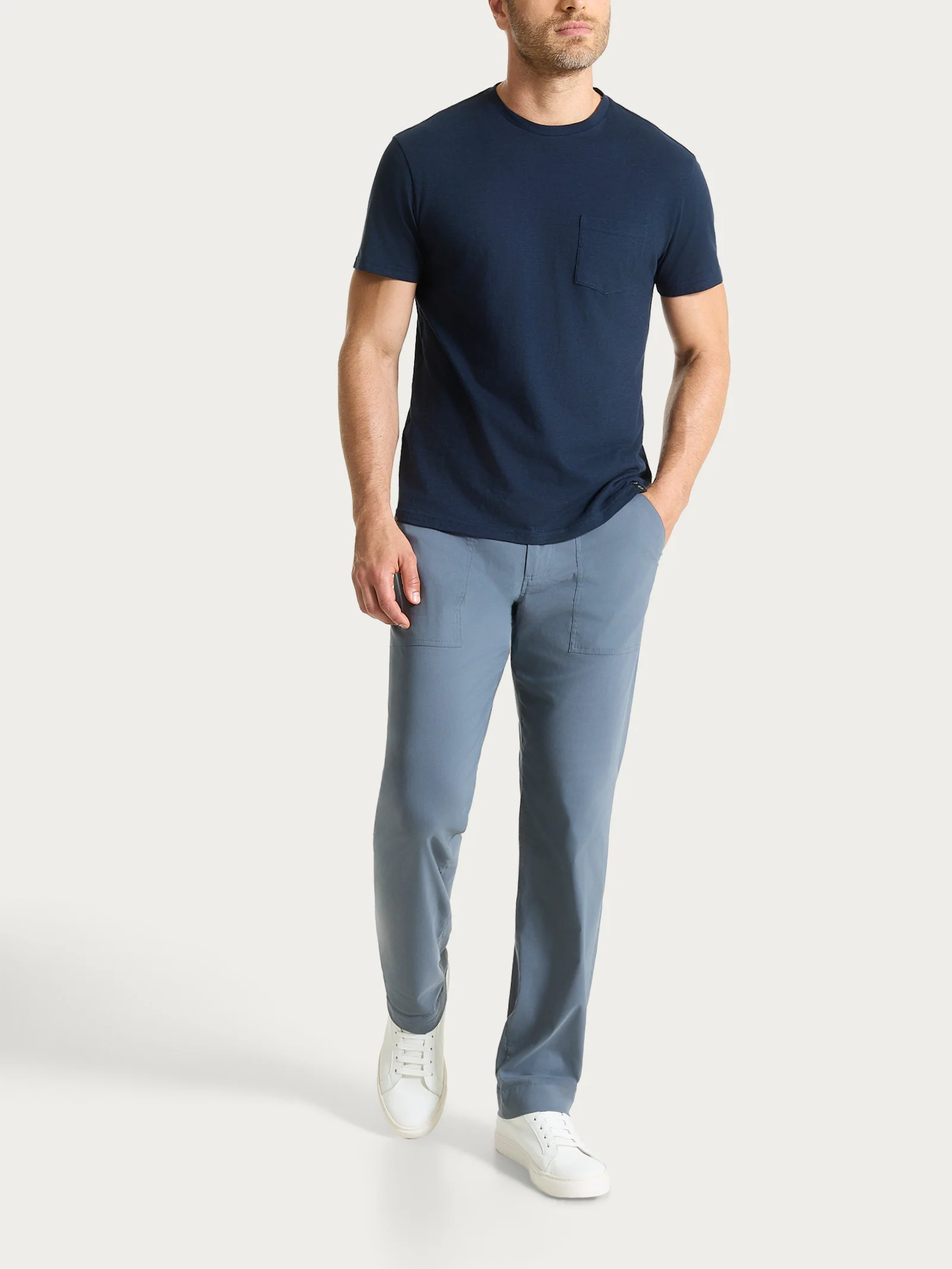 T-shirt girocollo con taschino in slub jersey di cotone - Bleu - Image 4