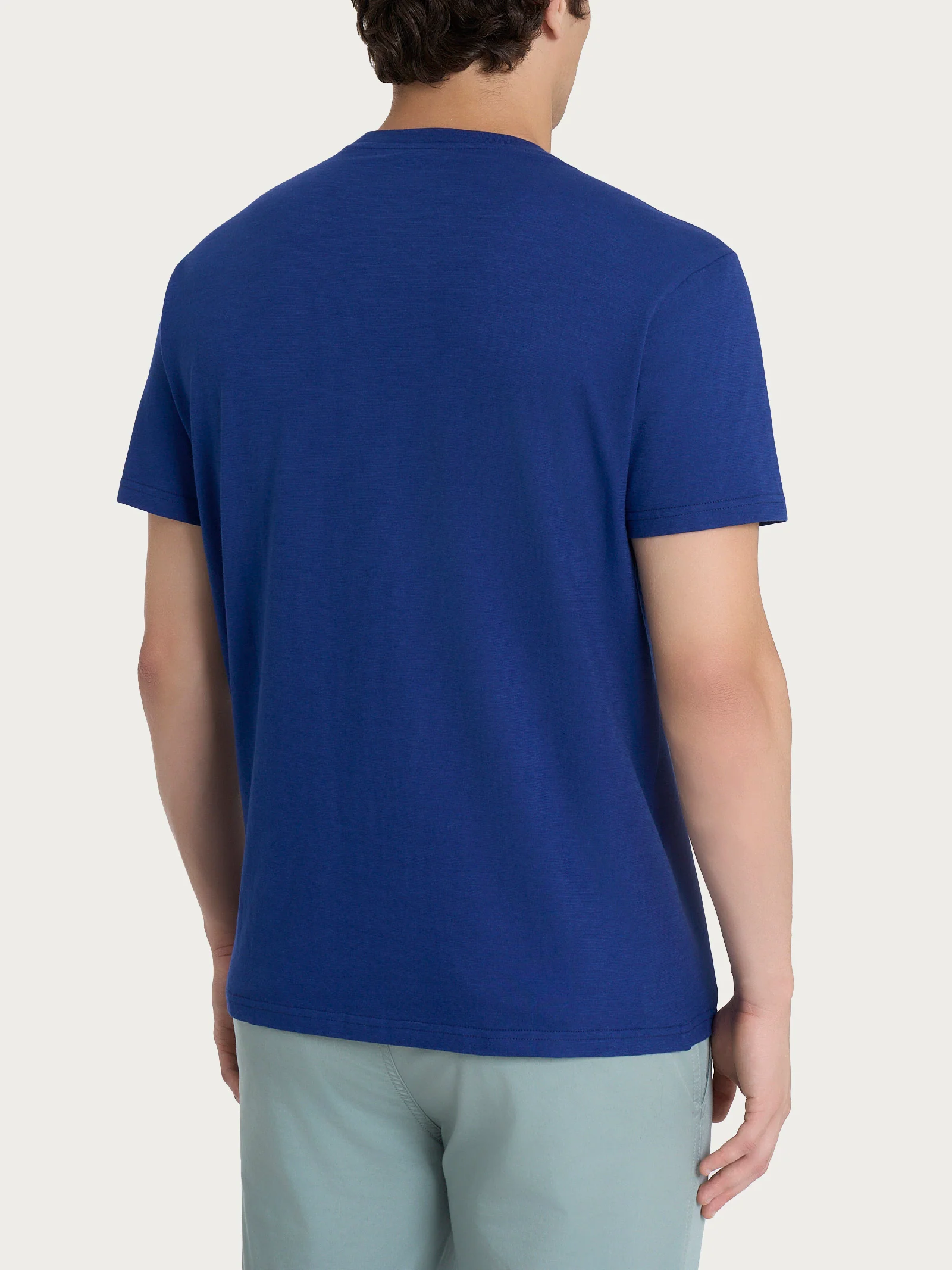 T-shirt girocollo con taschino in slub jersey di cotone - Blueberry - Image 2