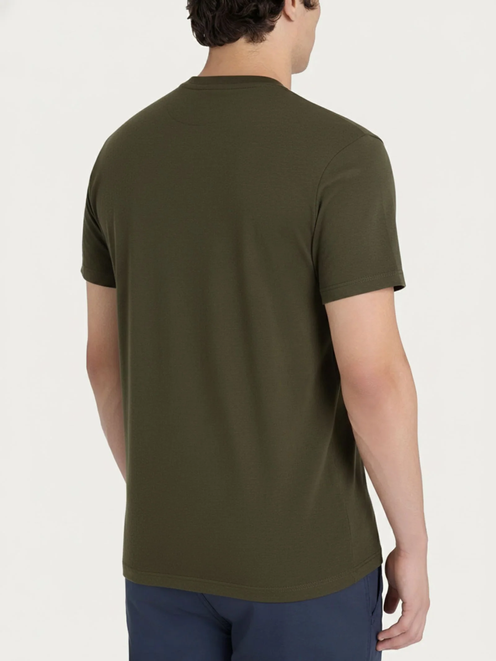T-shirt girocollo con taschino in slub jersey di cotone - Dark Olive - Image 2