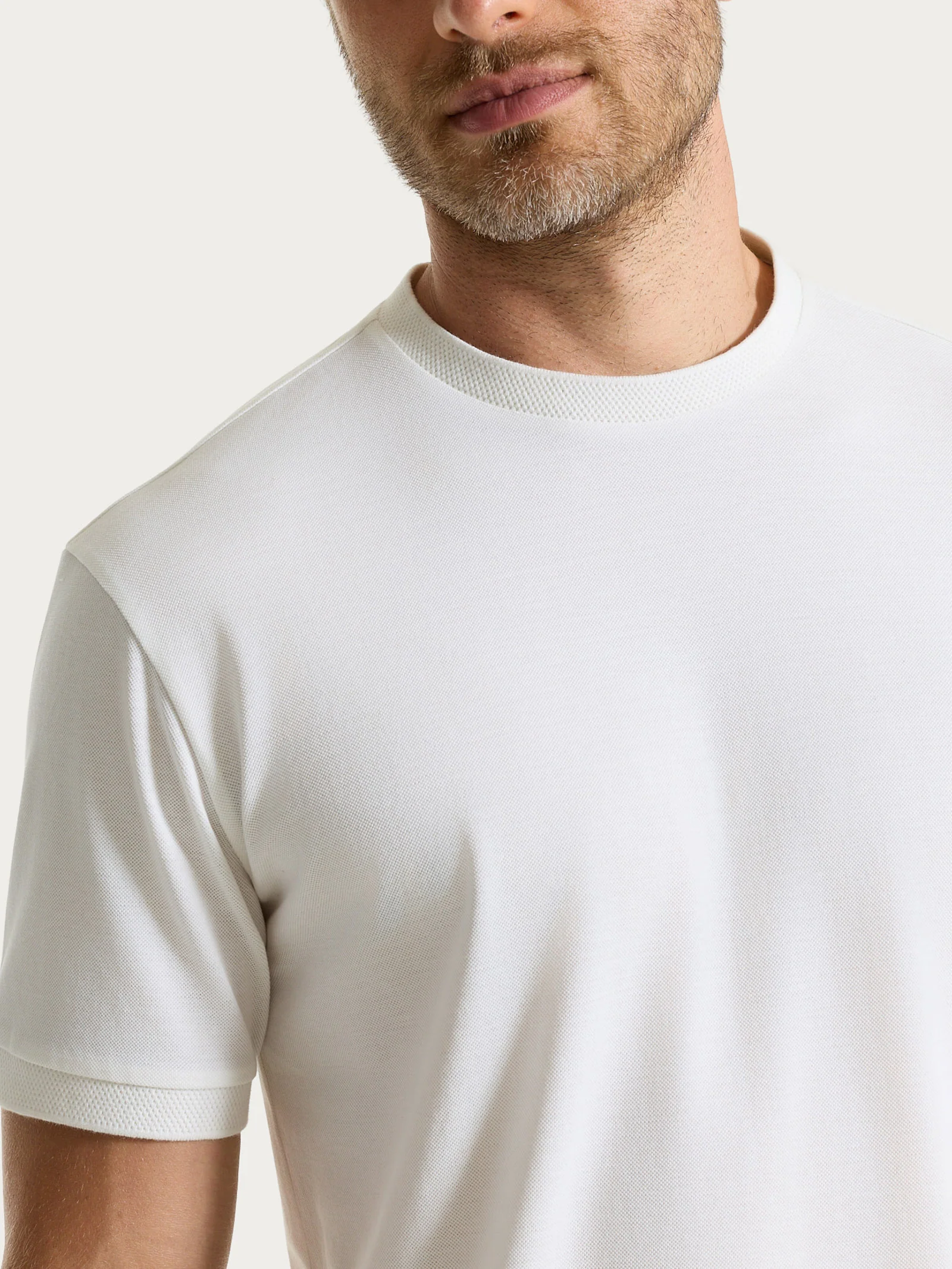 T-shirt girocollo in Cotone Piquet Double Mercerized - Bianco - Image 3