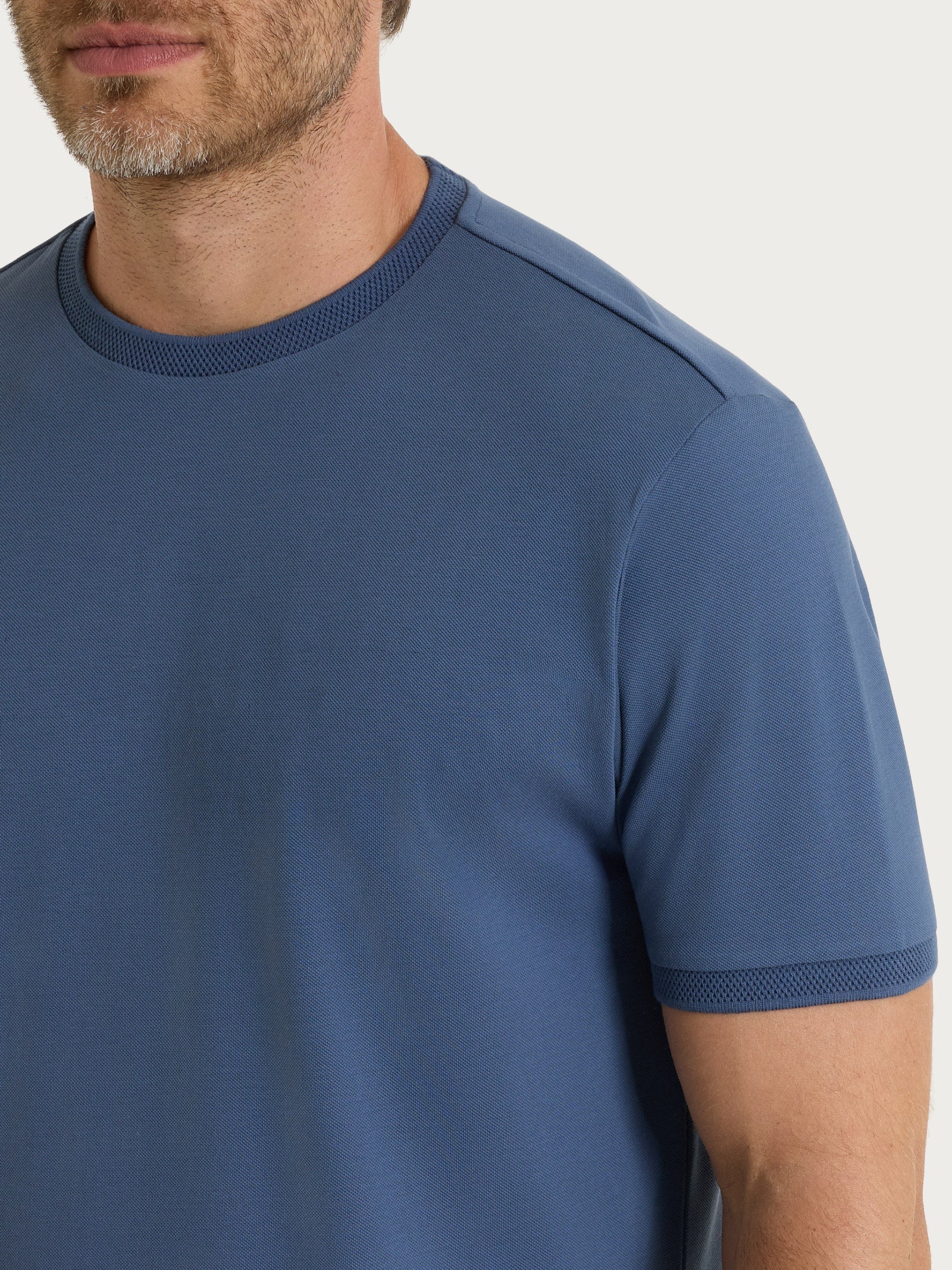 T-shirt girocollo in Cotone Piquet Double Mercerized - Vintage Indigo - Image 3