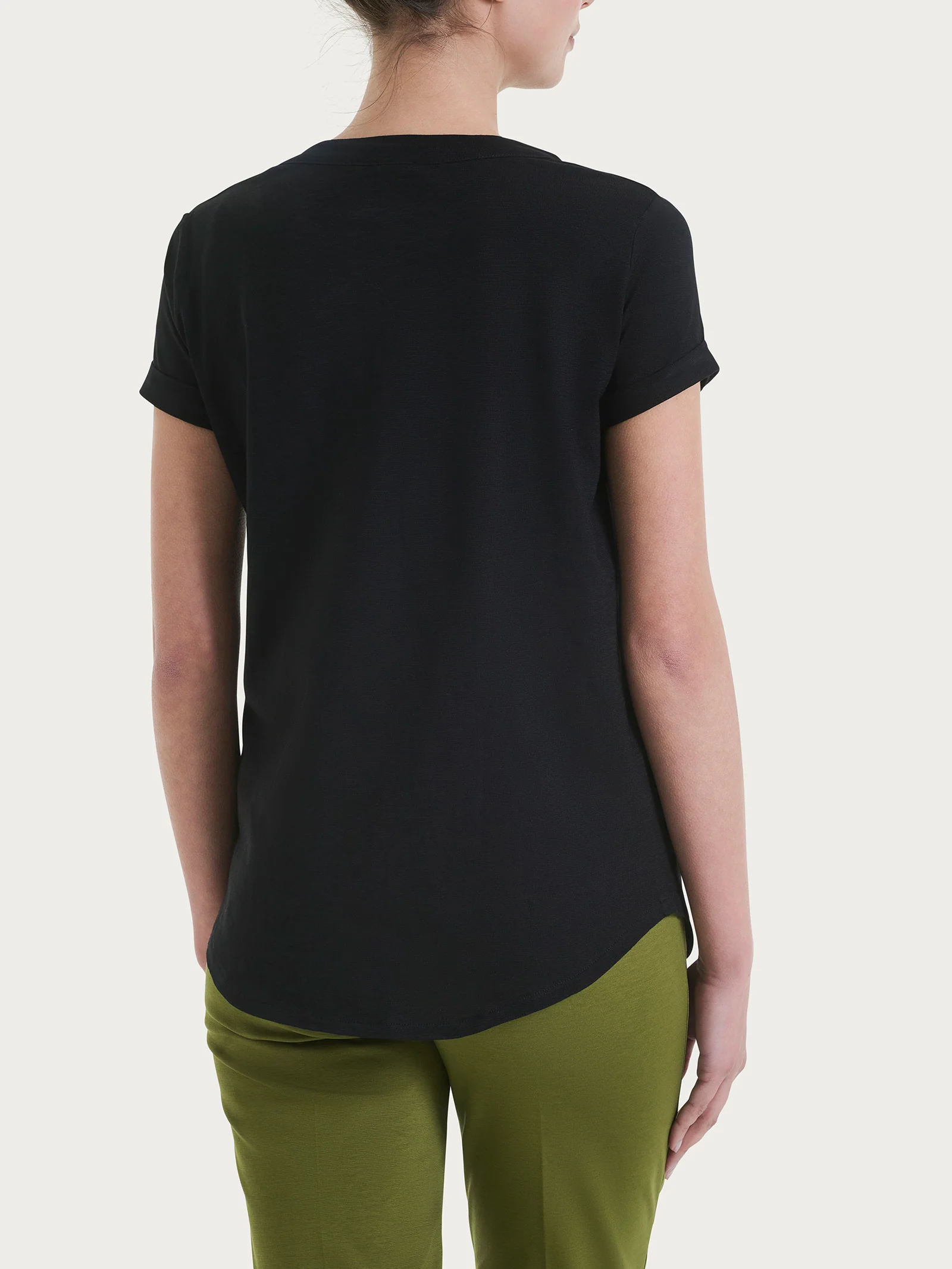 T-shirt girocollo in slub jersey di cotone - Nero - Image 2
