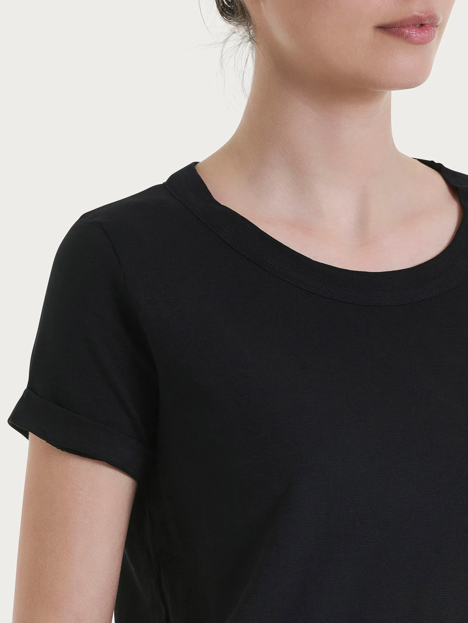 T-shirt girocollo in slub jersey di cotone - Nero - Image 3
