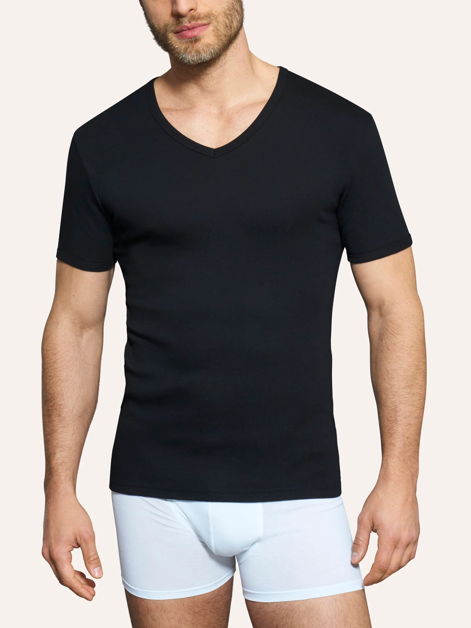 Thermo Cotton - Maglietta scollo V a manica corta in caldo cotone  - Bianco - Image 2
