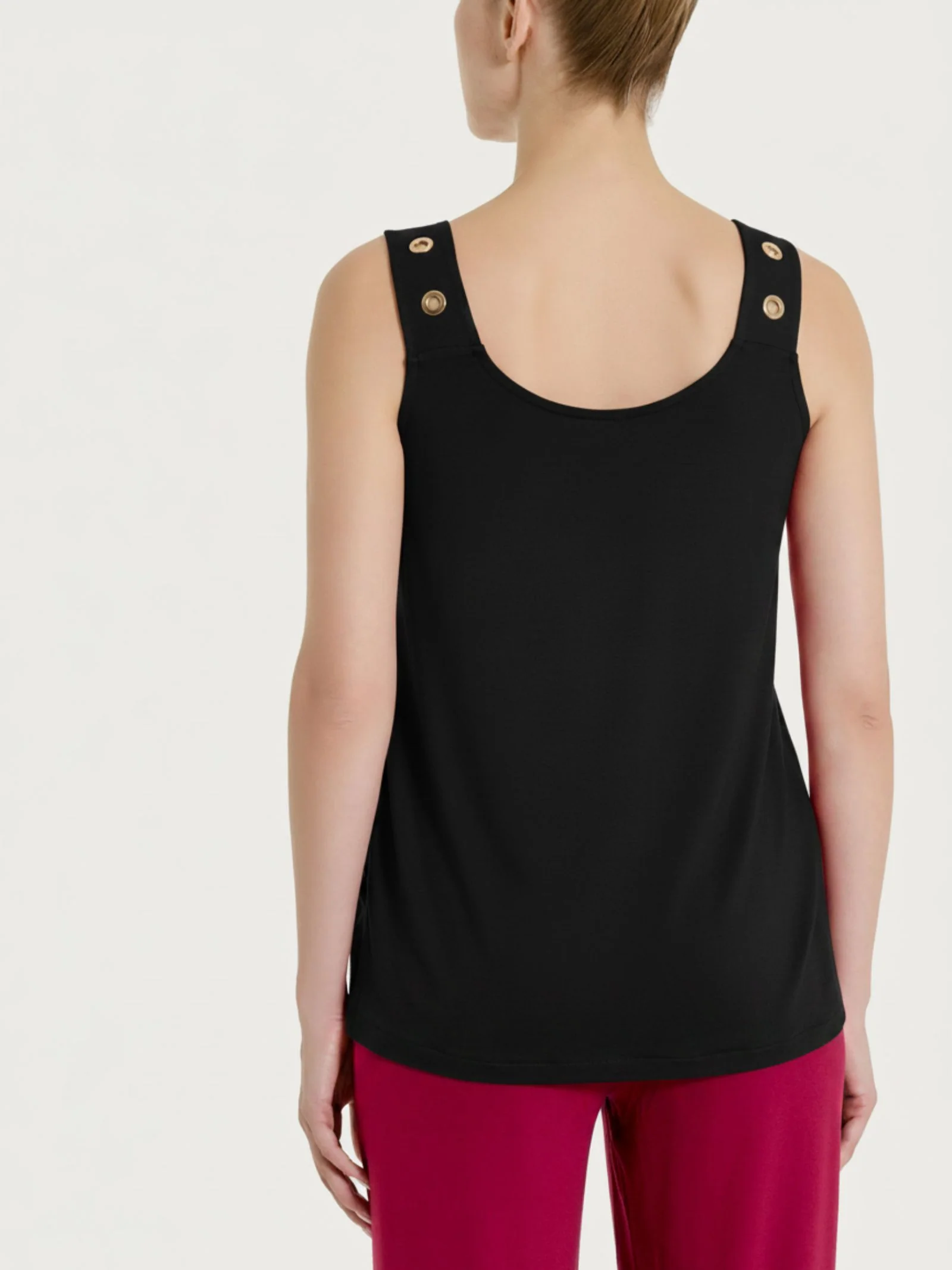 Top a spalla larga con occhielli in Viscosa Summer  - Nero - Image 2