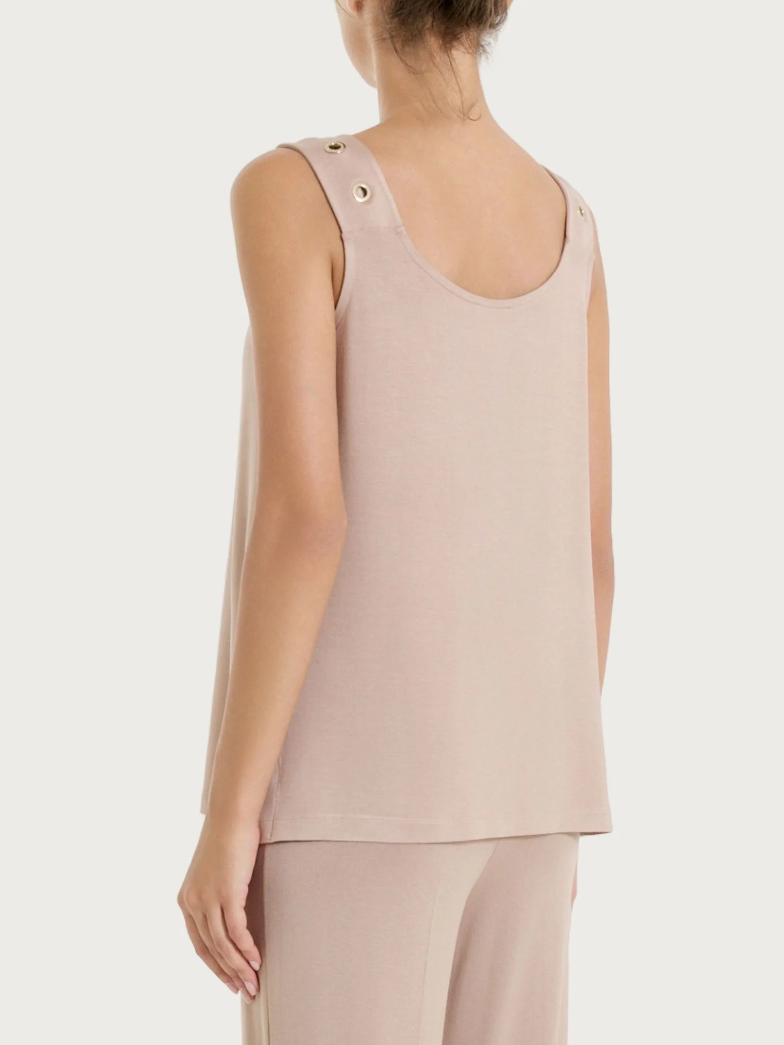 Top a spalla larga con occhielli in Viscosa Summer  - Warm Taupe - Image 2