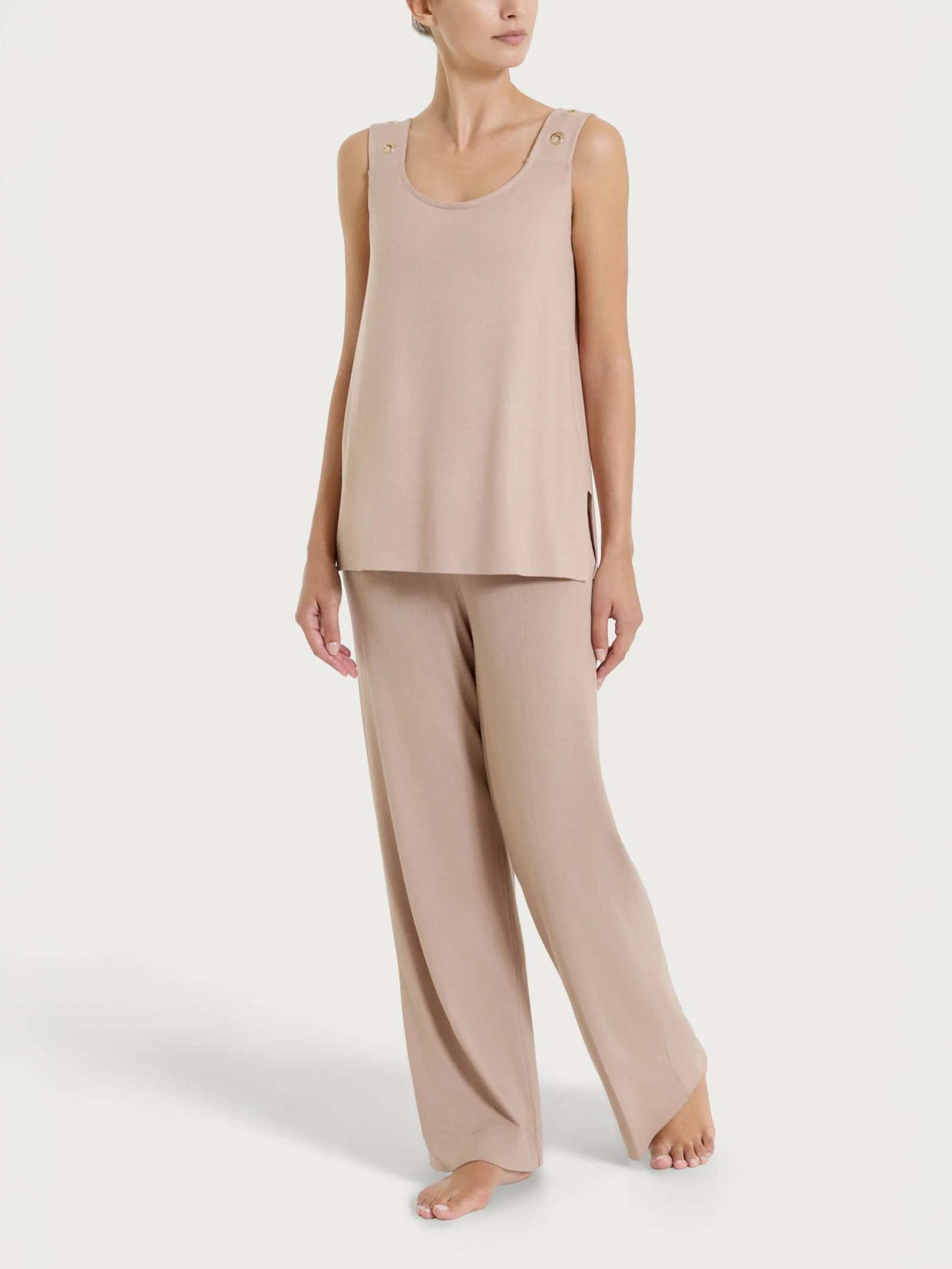 Top a spalla larga con occhielli in Viscosa Summer  - Warm Taupe - Image 3