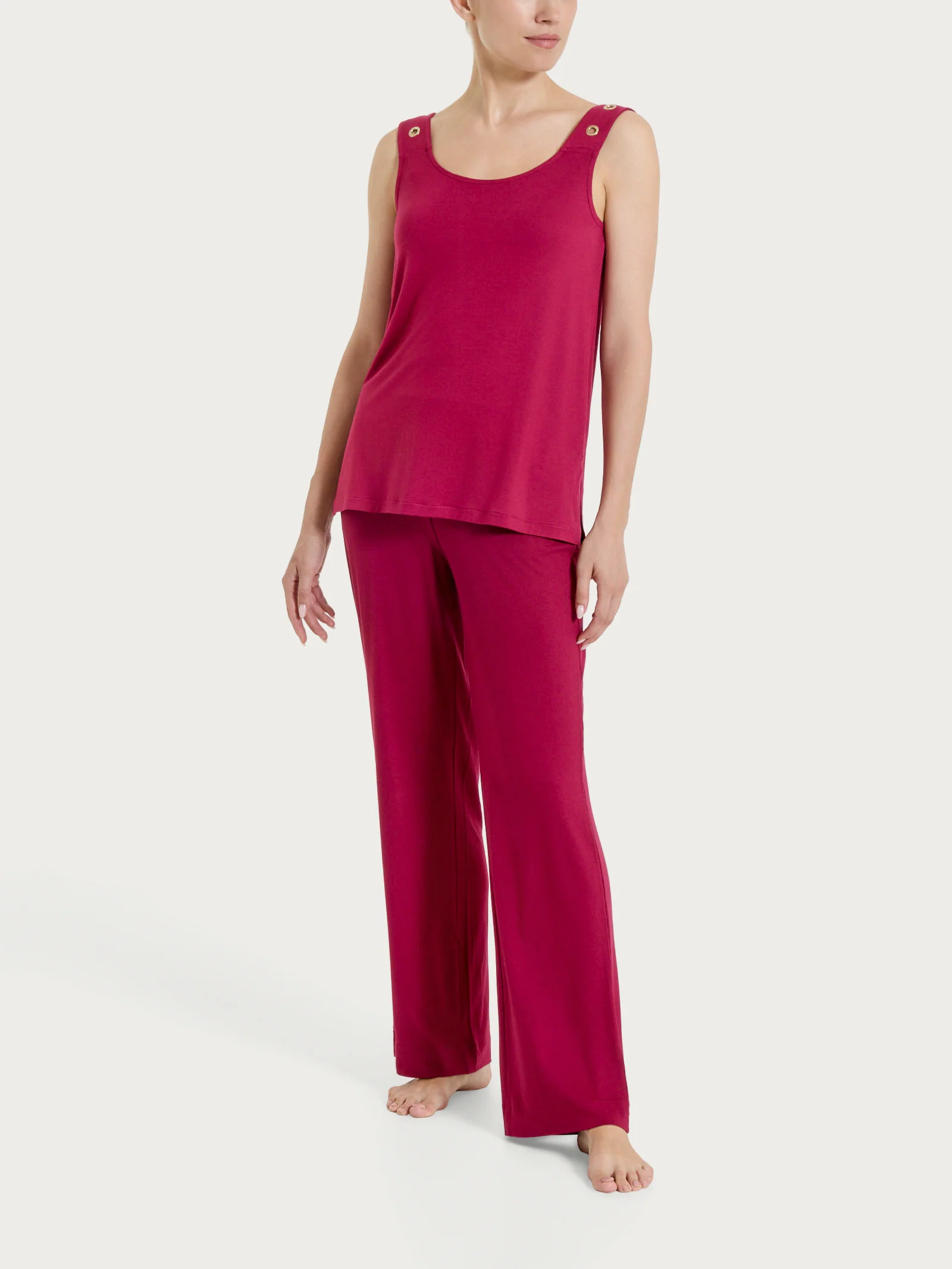 Top a spalla larga con occhielli in Viscosa Summer  - Beet Red - Image 5