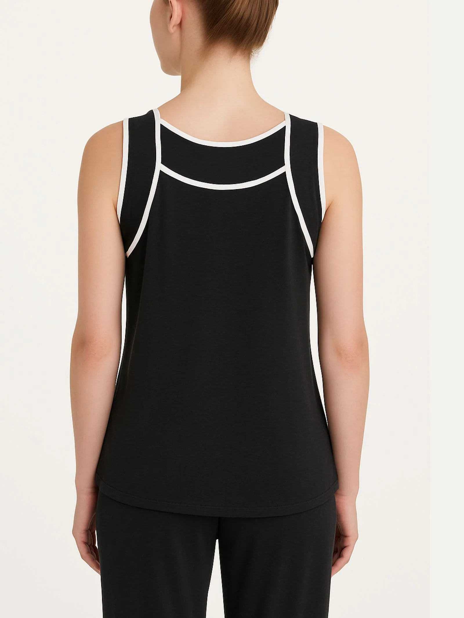 Top a spalla larga con piping in Viscosa Summer  - Fant.Nero - Image 2