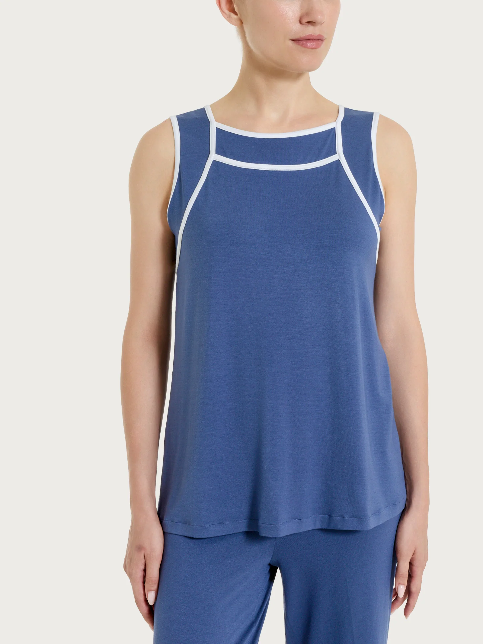 Top a spalla larga con piping in Viscosa Summer - Fant. Oceana