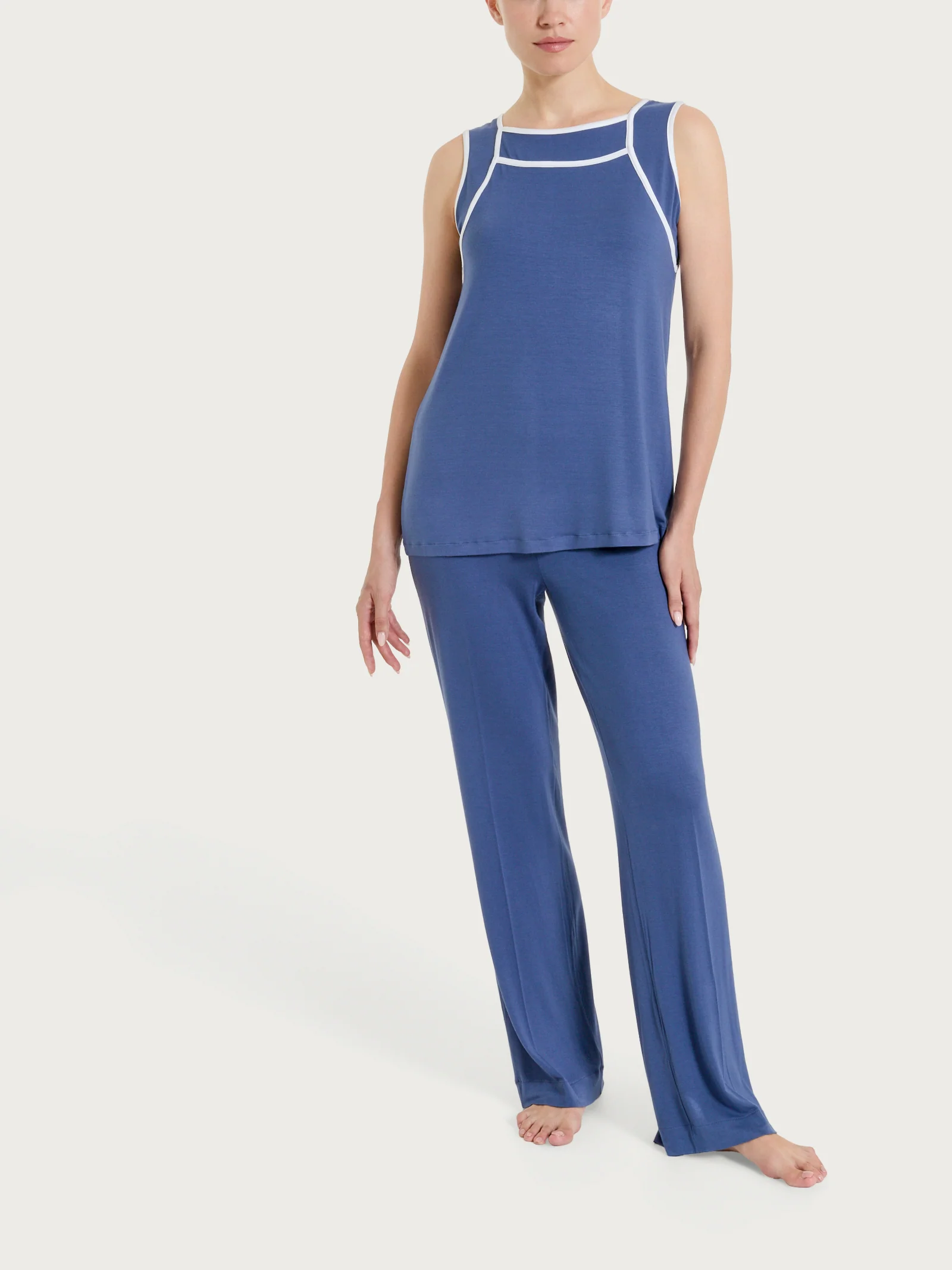 Top a spalla larga con piping in Viscosa Summer - Fant. Oceana - Image 4