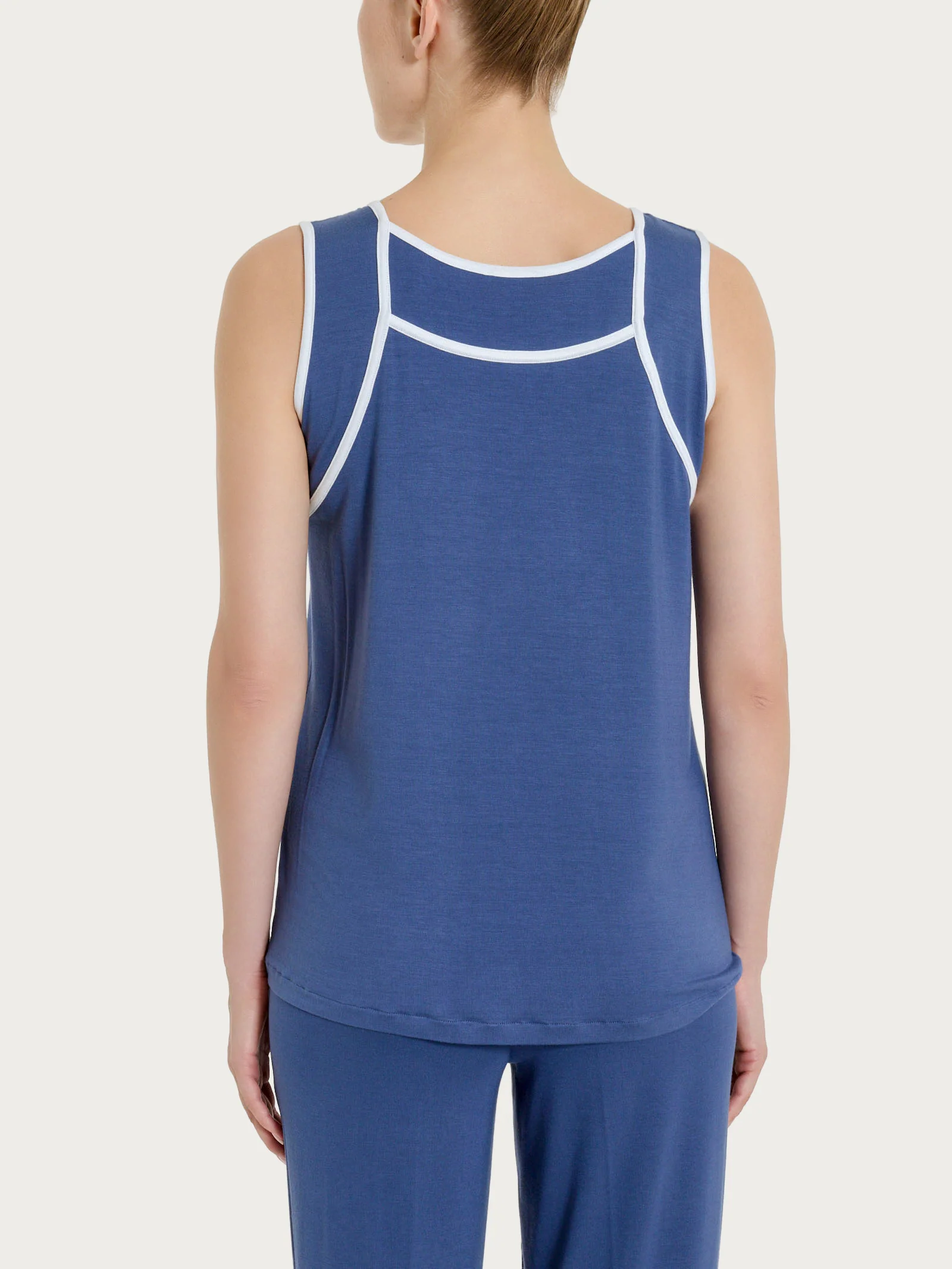 Top a spalla larga con piping in Viscosa Summer - Fant. Oceana - Image 6